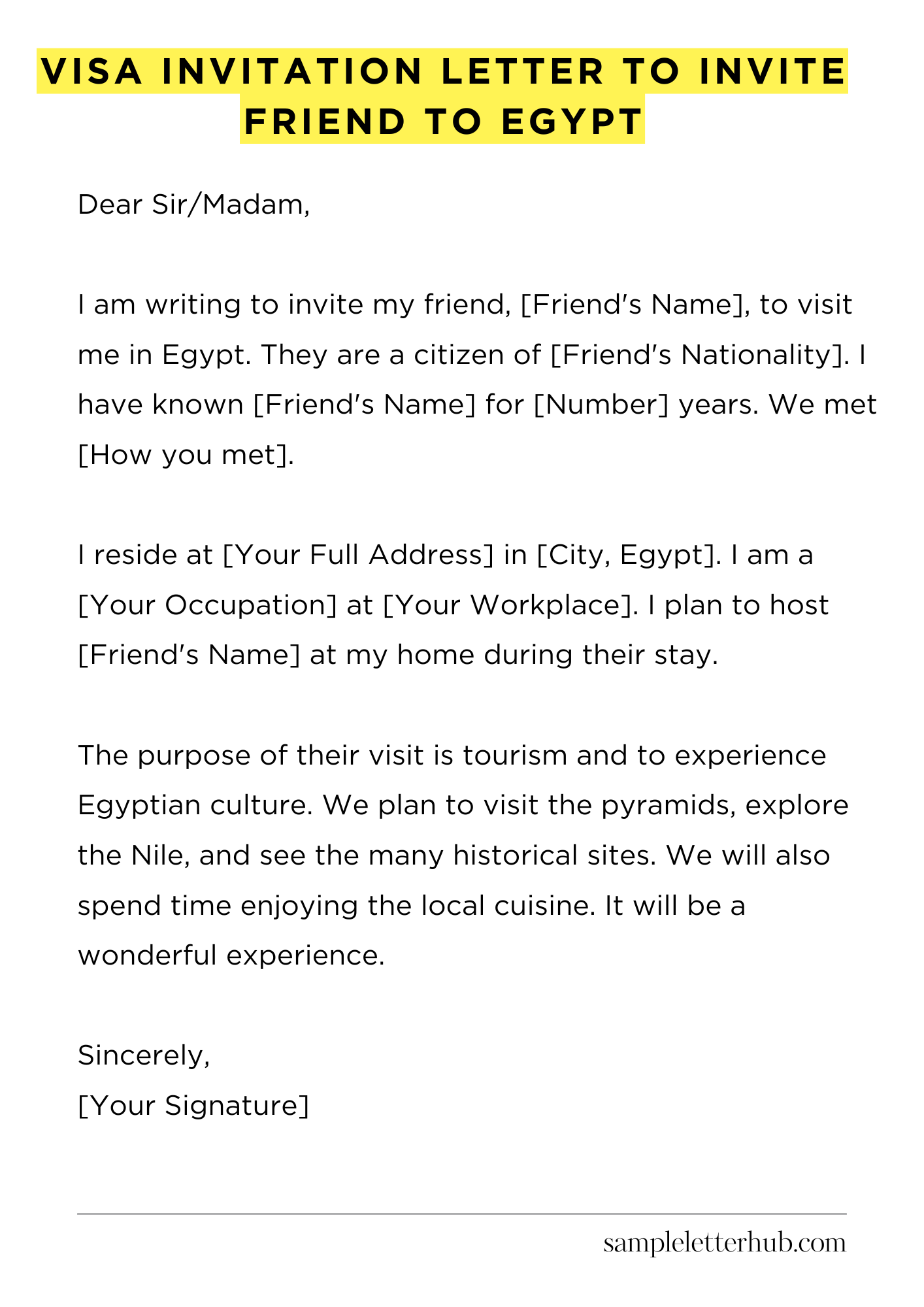 Visa Invitation Letter to Invite Friend to Egypt