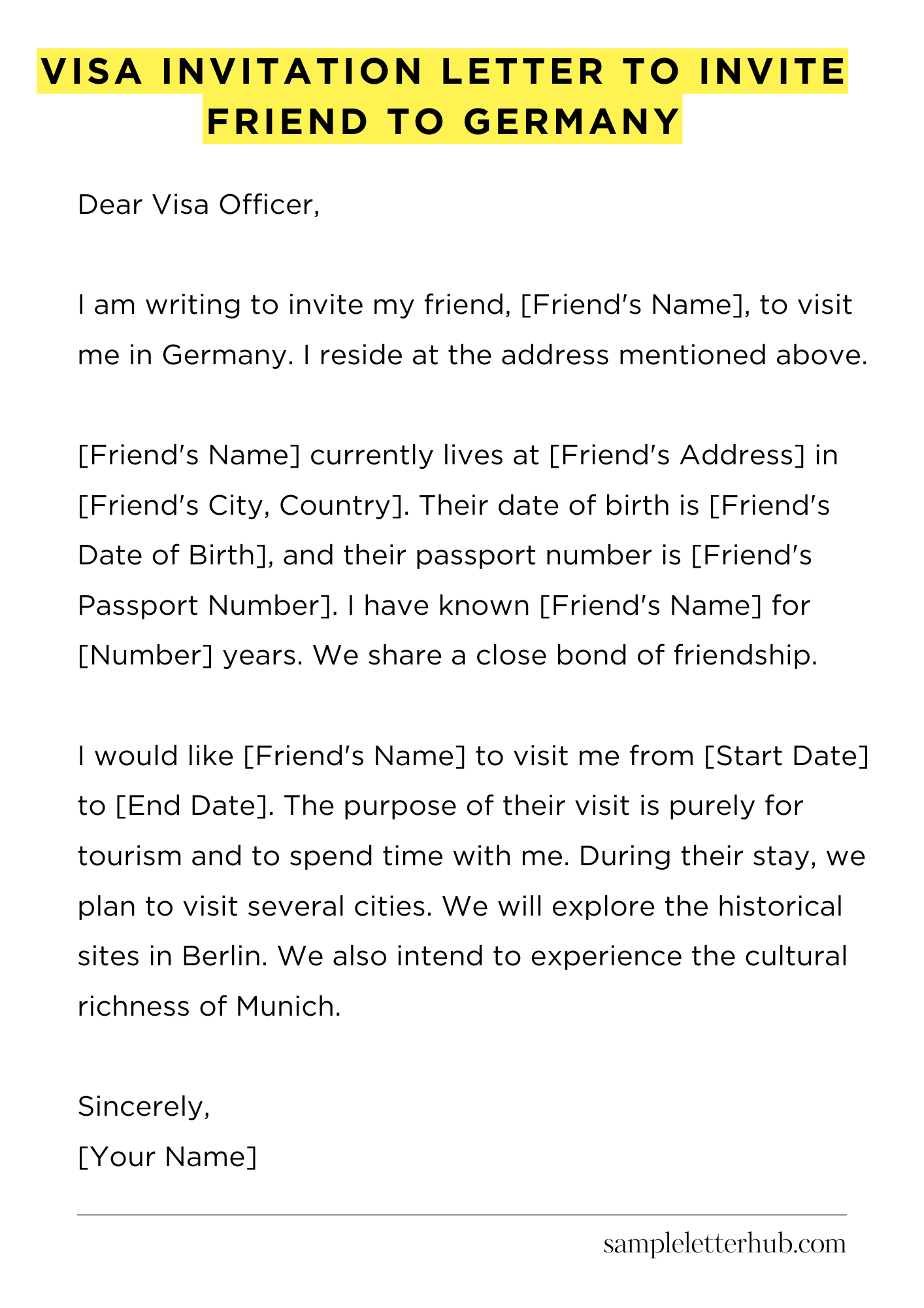 Visa Invitation Letter to Invite Friend to Germany