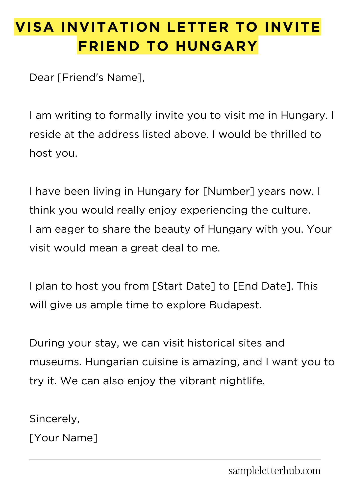 Visa Invitation Letter to Invite Friend to Hungary