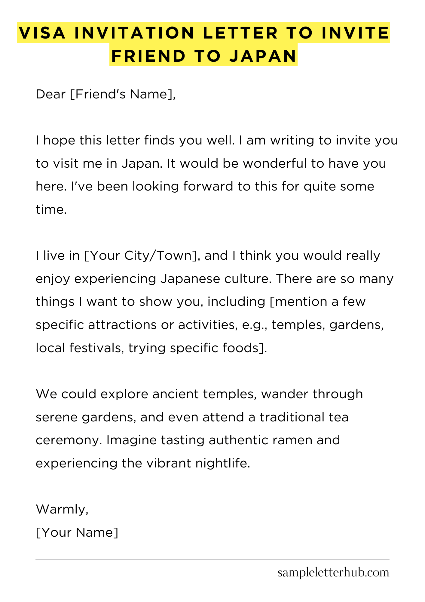Visa Invitation Letter to Invite Friend to Japan