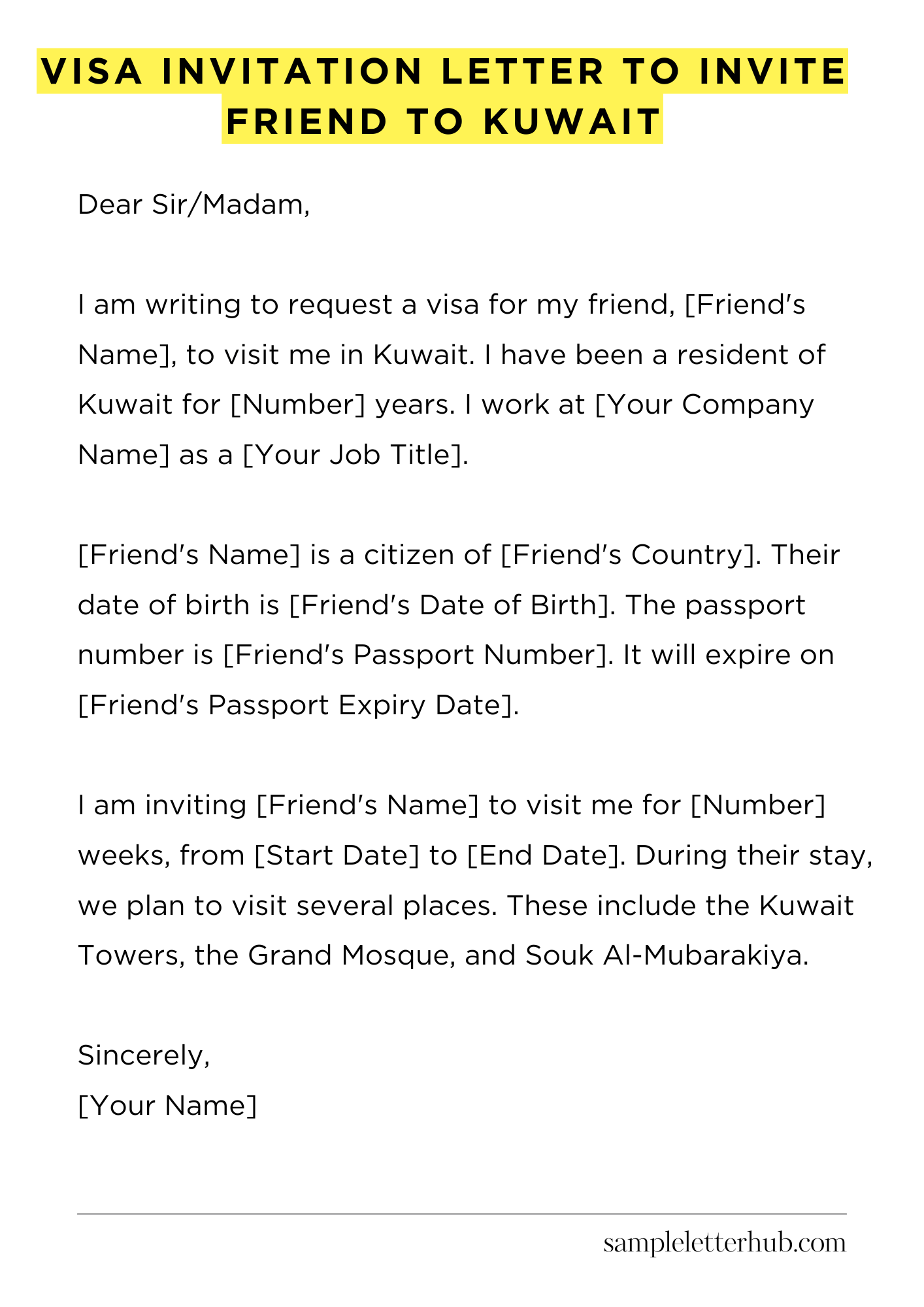 Visa Invitation Letter to Invite Friend to Kuwait