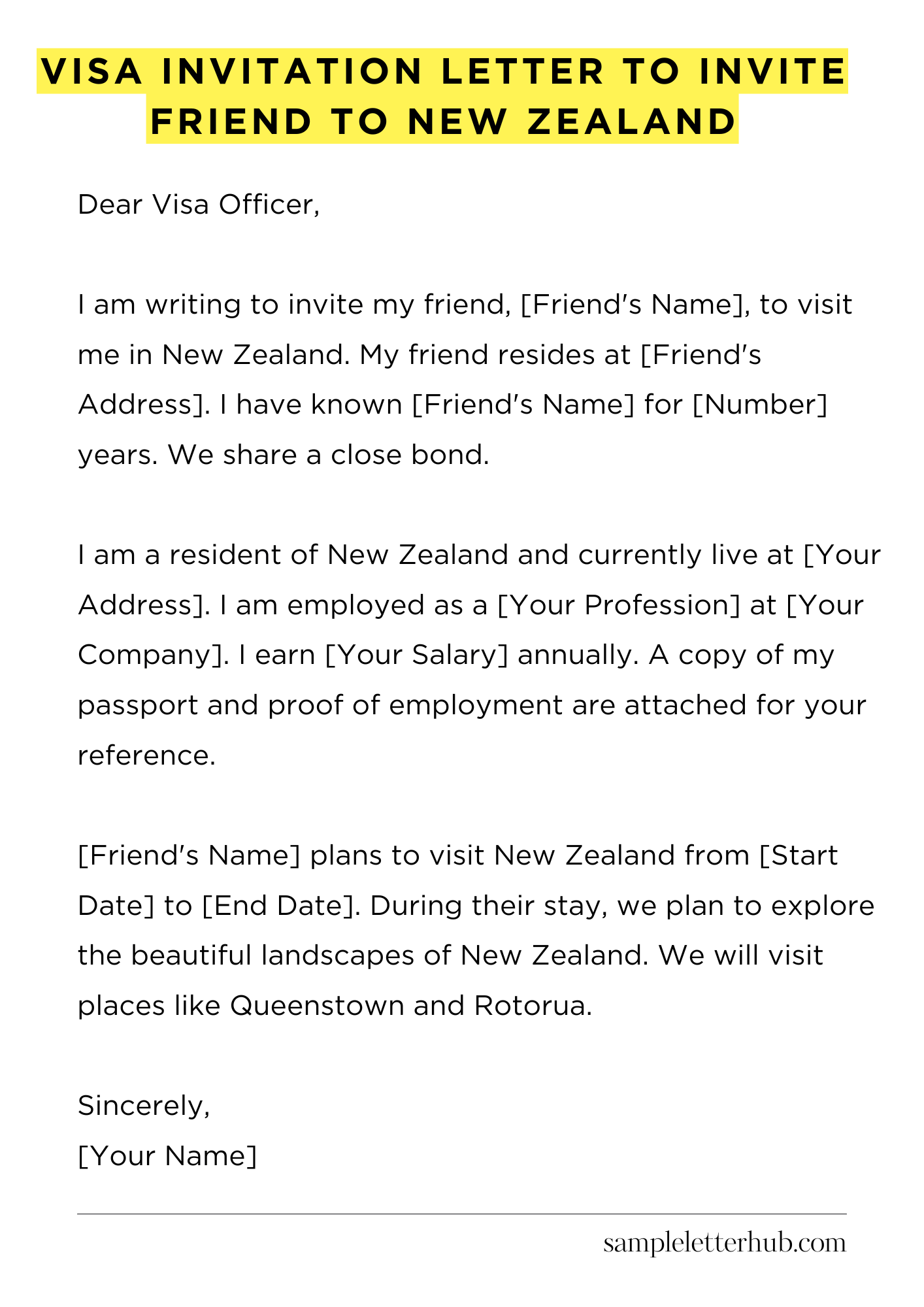 Visa Invitation Letter to Invite Friend to New Zealand