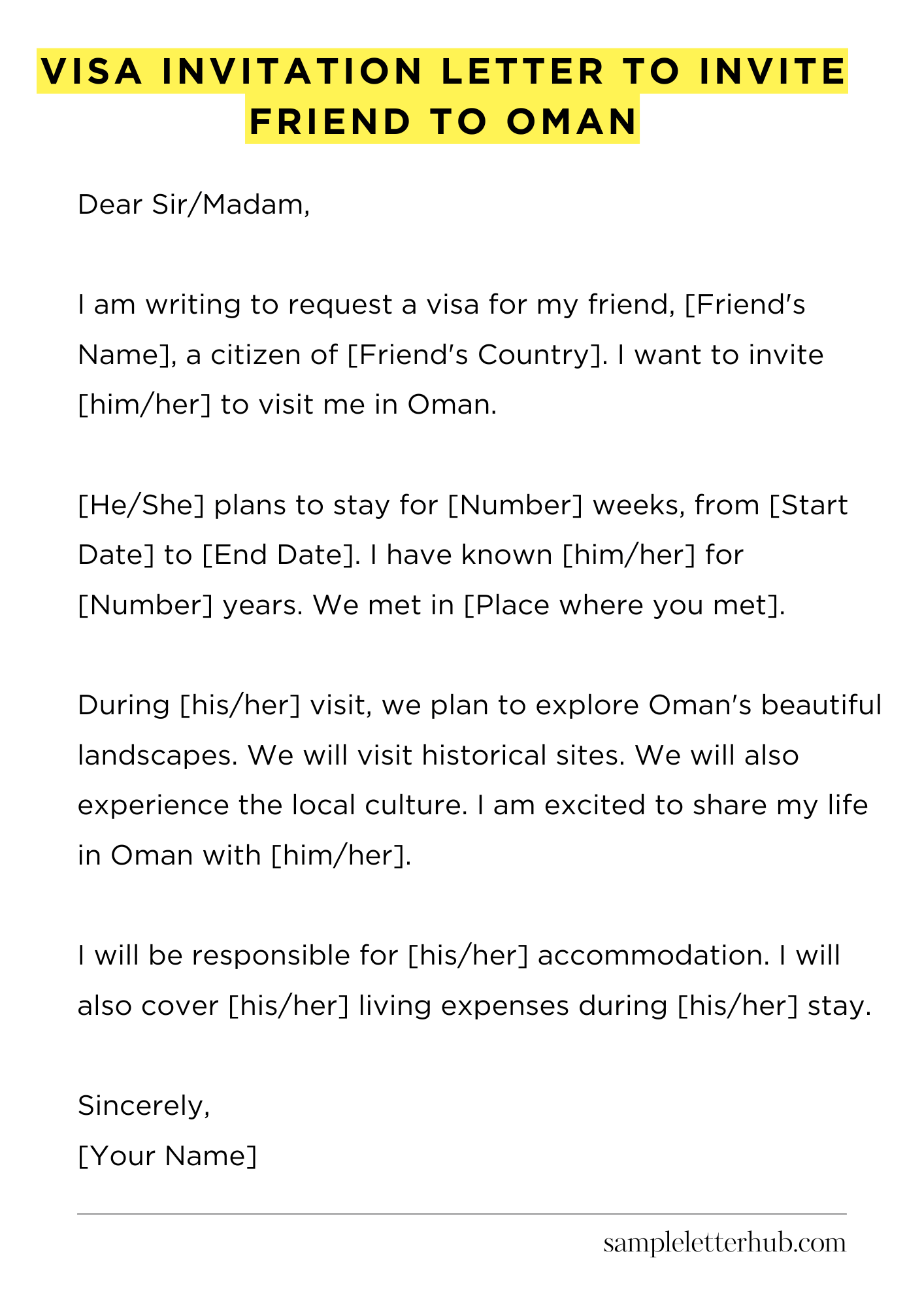 Visa Invitation Letter to Invite Friend to Oman