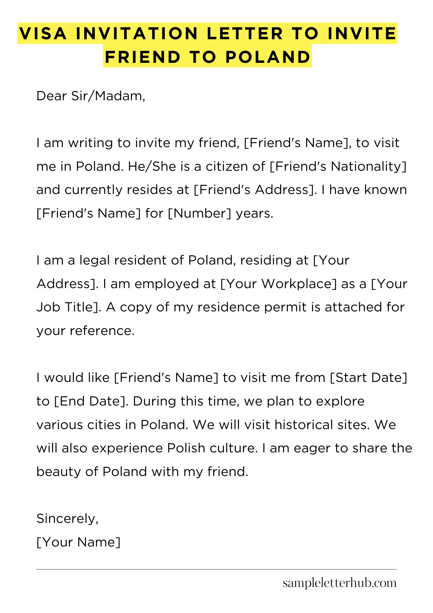 Visa Invitation Letter to Invite Friend to Poland