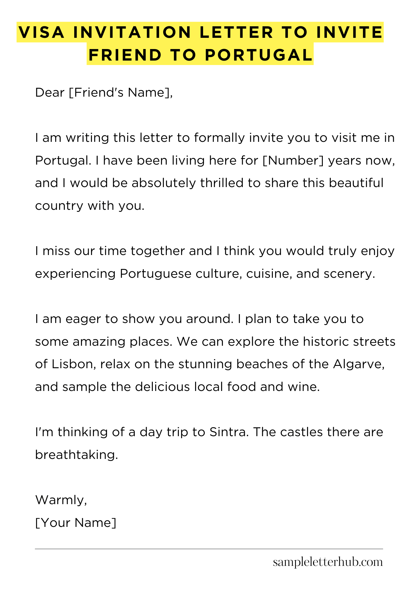 Visa Invitation Letter to Invite Friend to Portugal