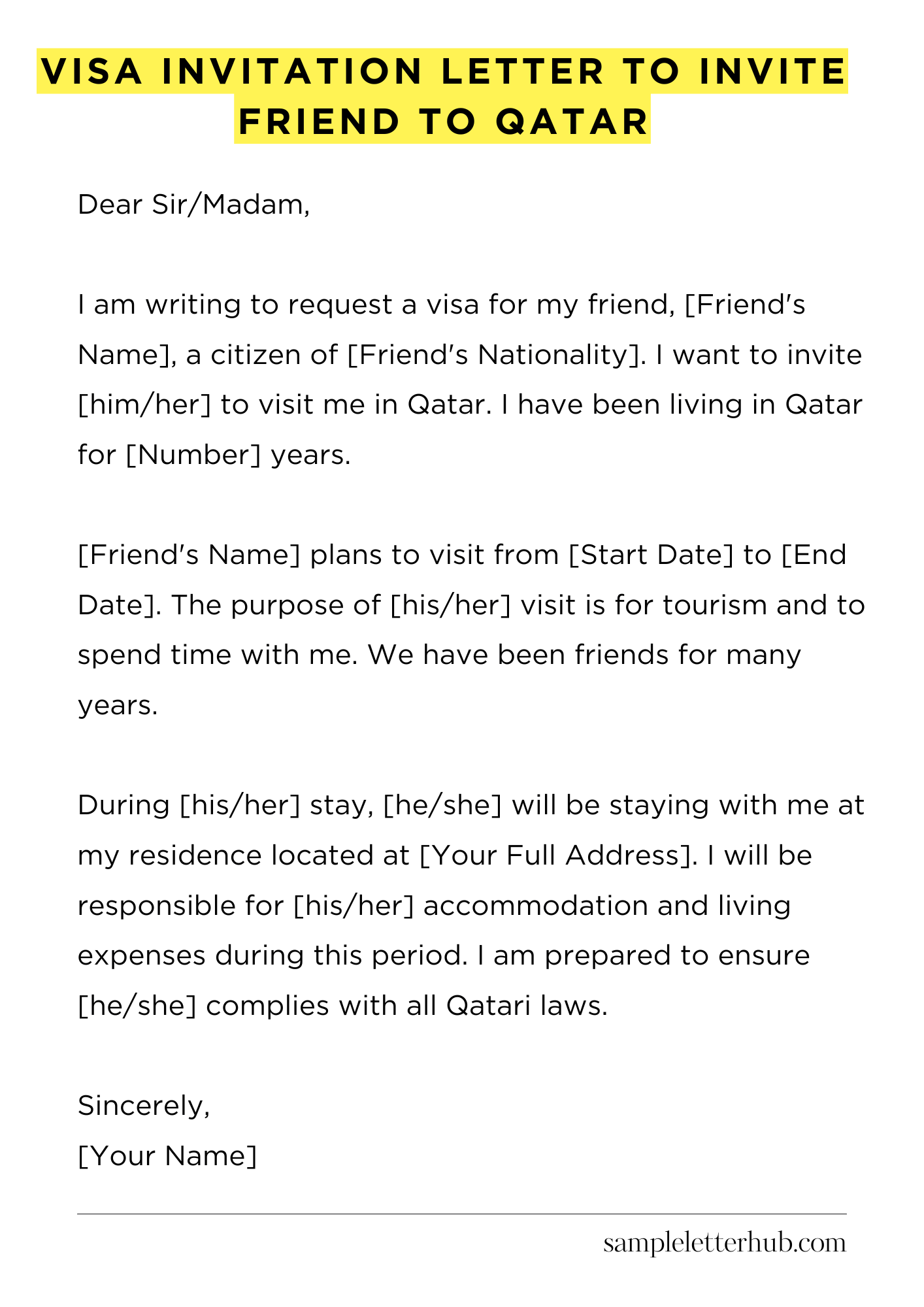 Visa Invitation Letter to Invite Friend to Qatar