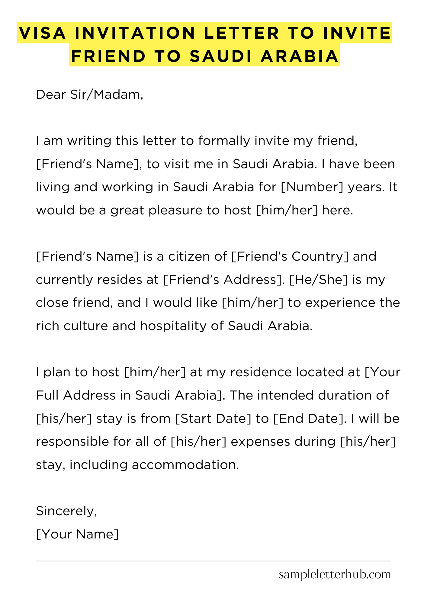 Visa Invitation Letter to Invite Friend to Saudi Arabia