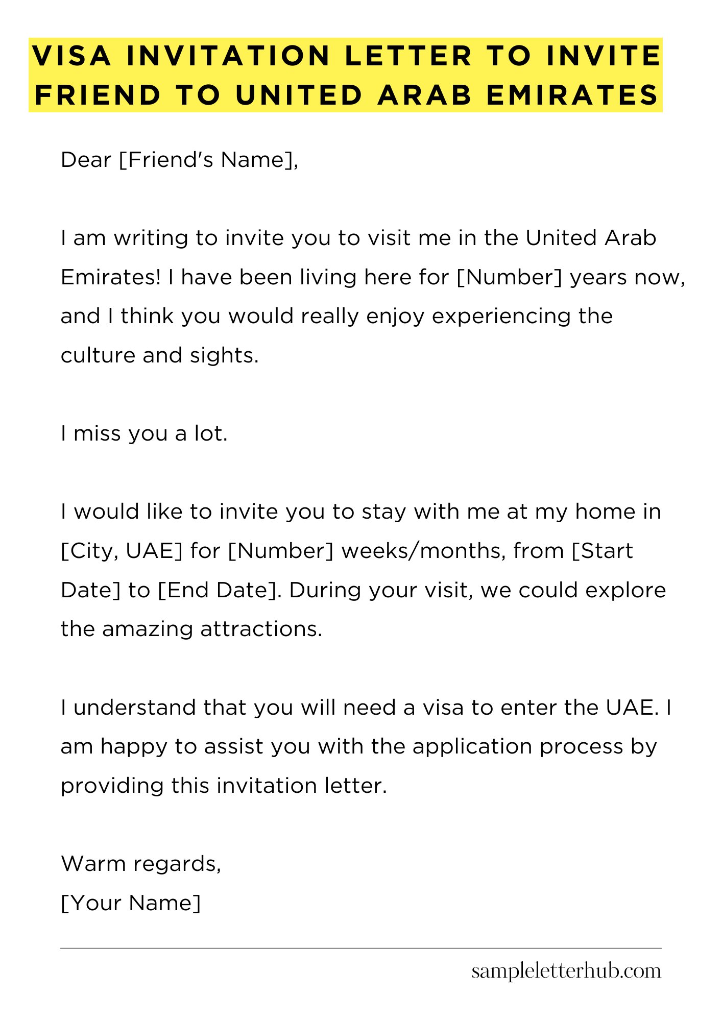Visa Invitation Letter to Invite Friend to United Arab Emirates