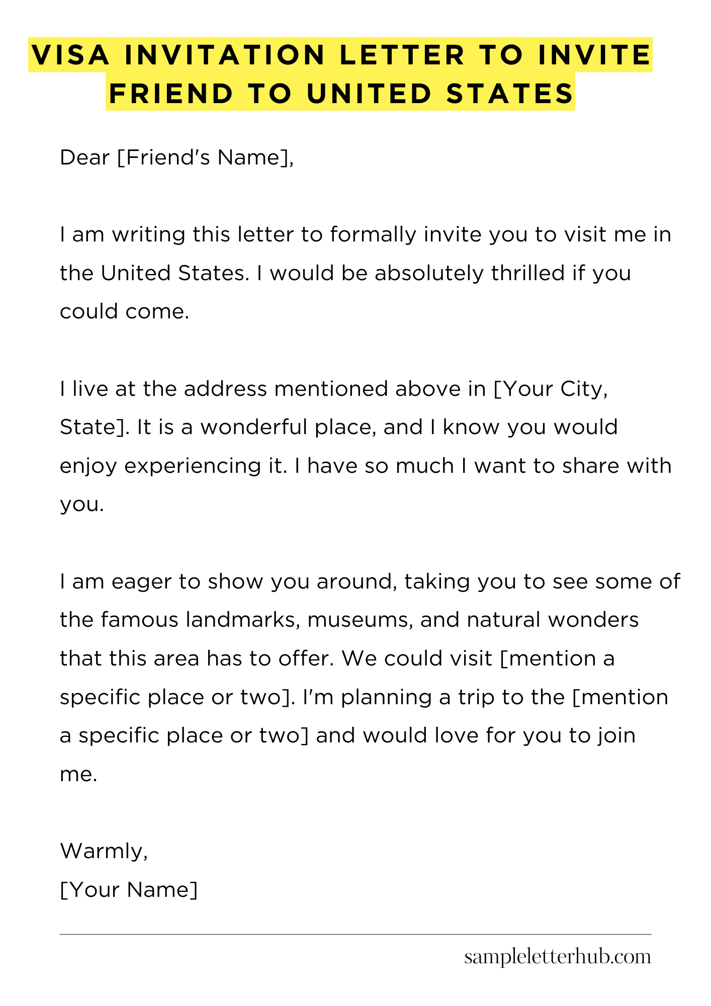 Visa Invitation Letter to Invite Friend to United States