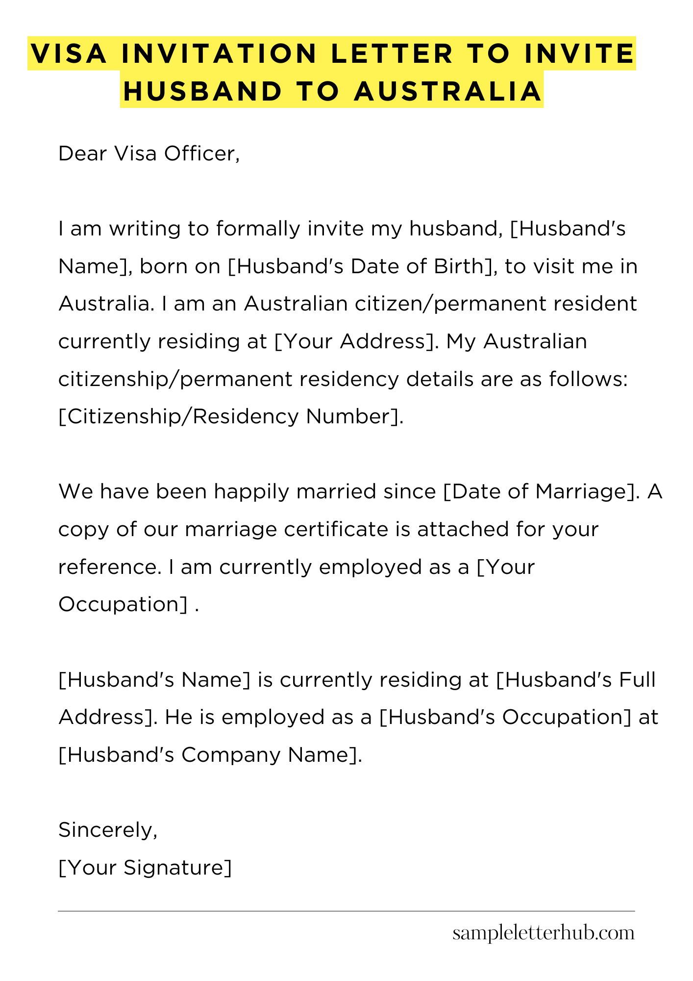 Visa Invitation Letter to Invite Husband to Australia