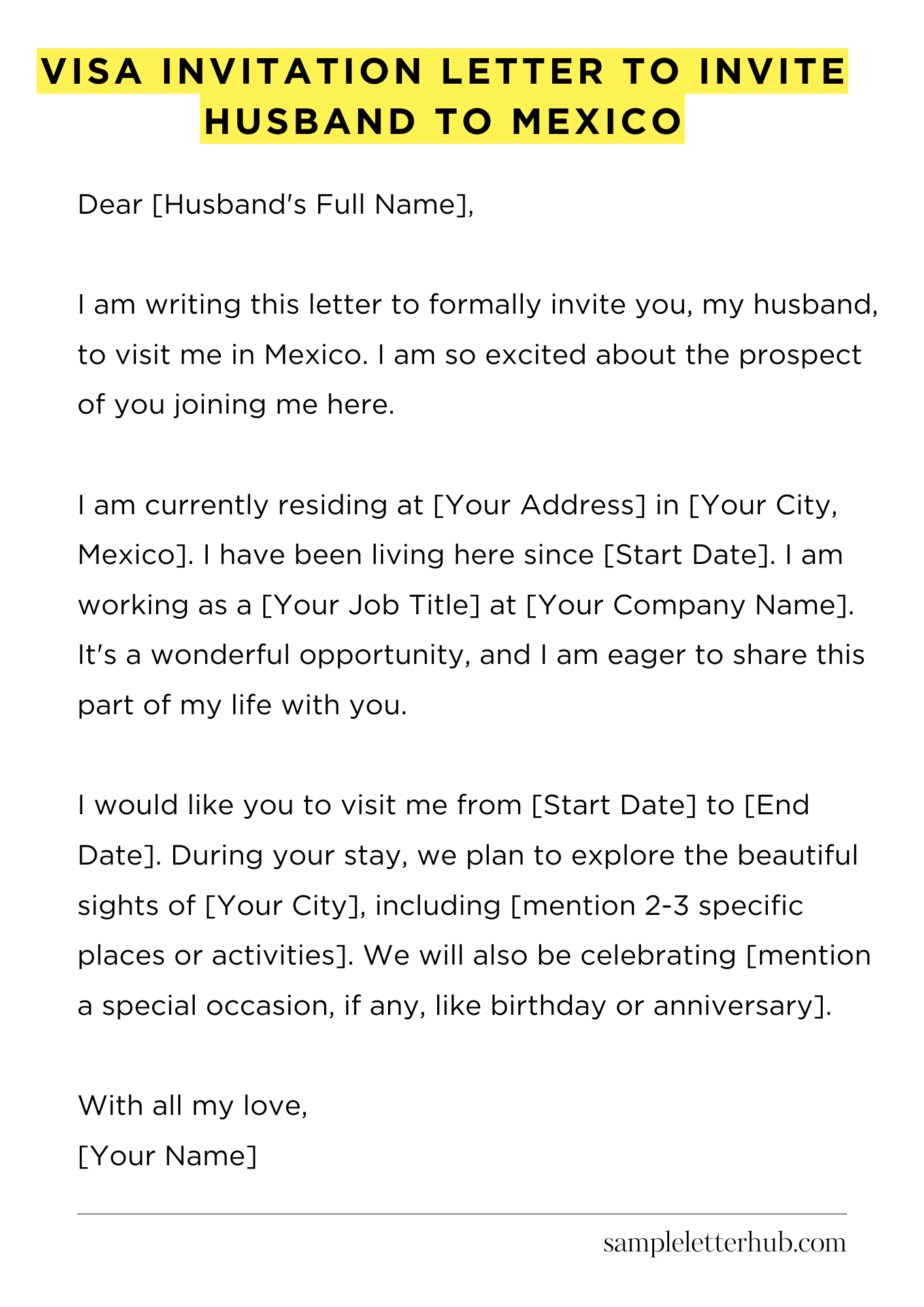 Visa Invitation Letter to Invite Husband to Mexico