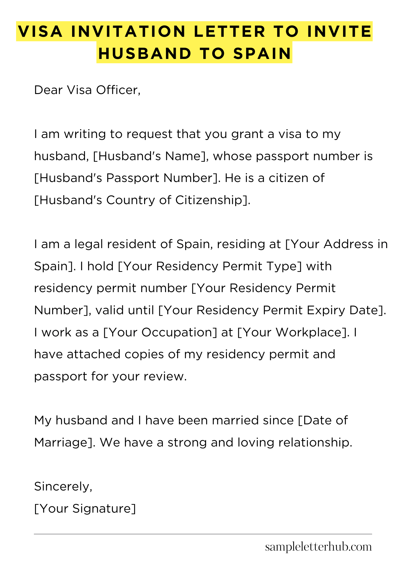 Visa Invitation Letter to Invite Husband to Spain