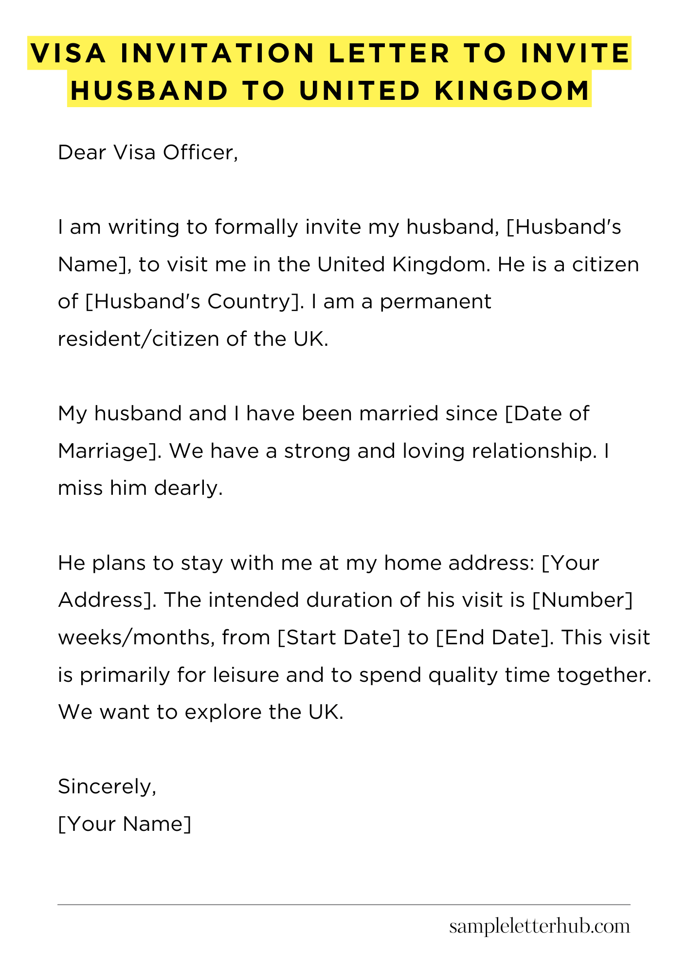 Visa Invitation Letter to Invite Husband to United Kingdom
