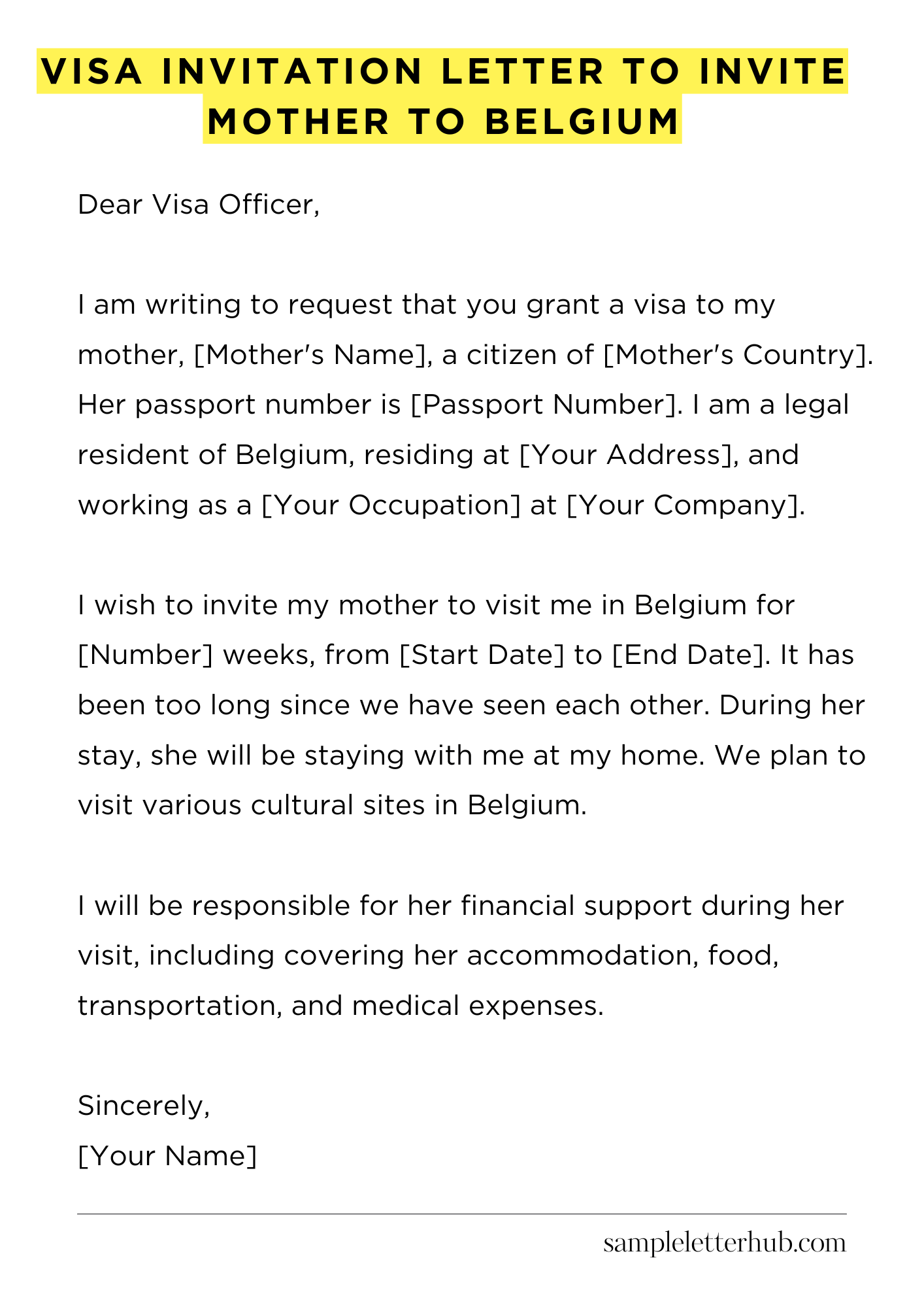 Visa Invitation Letter to Invite Mother to Belgium