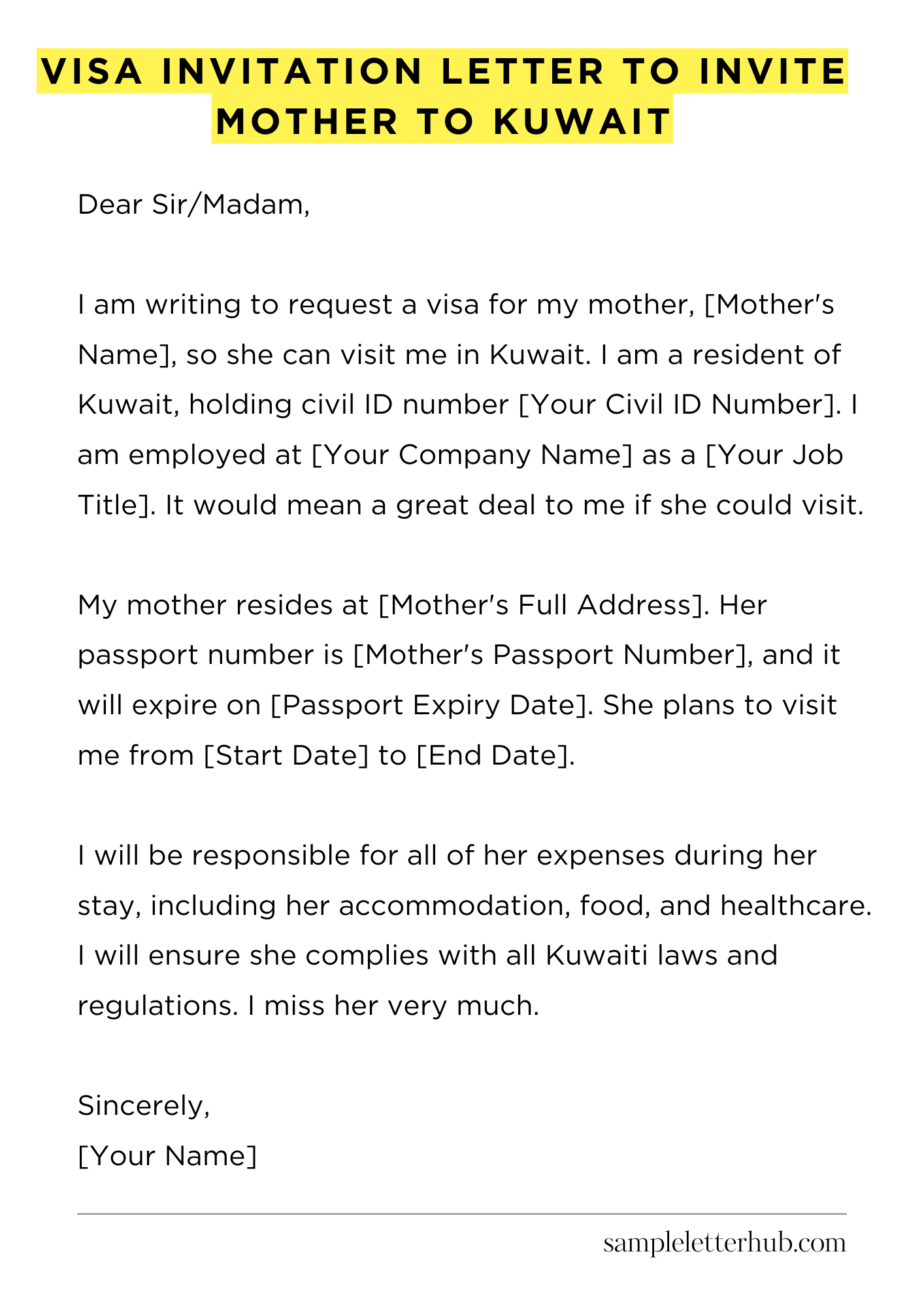 Visa Invitation Letter to Invite Mother to Kuwait