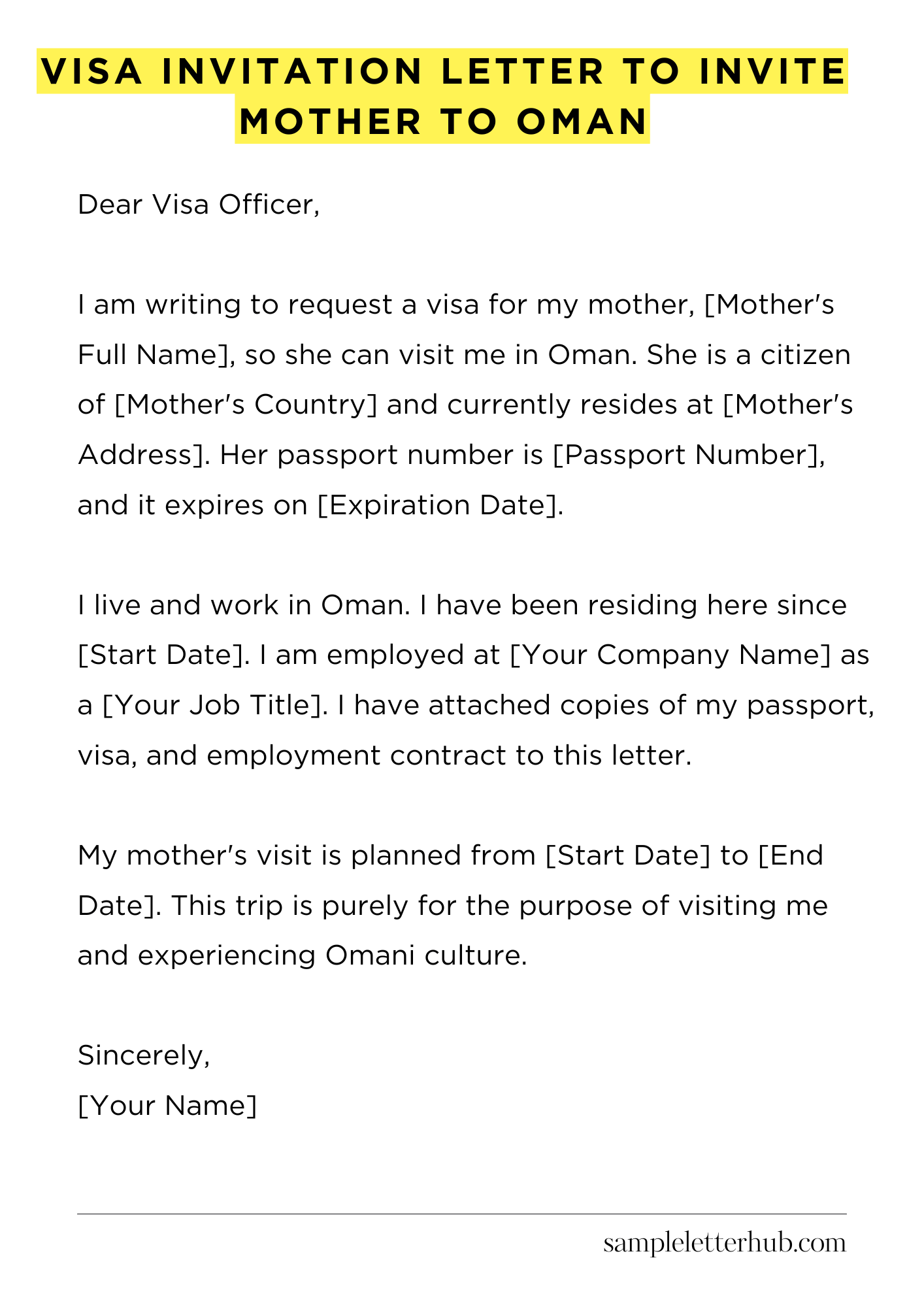 Visa Invitation Letter to Invite Mother to Oman