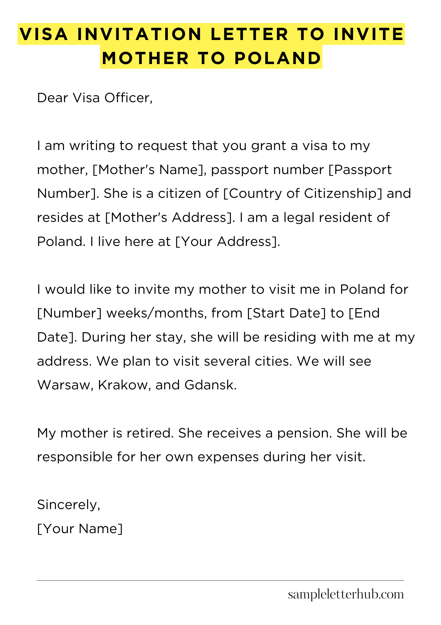 Visa Invitation Letter to Invite Mother to Poland
