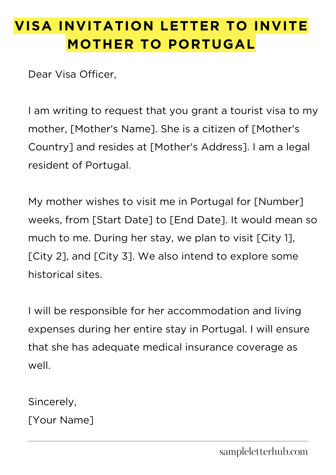 Visa Invitation Letter to Invite Mother to Portugal