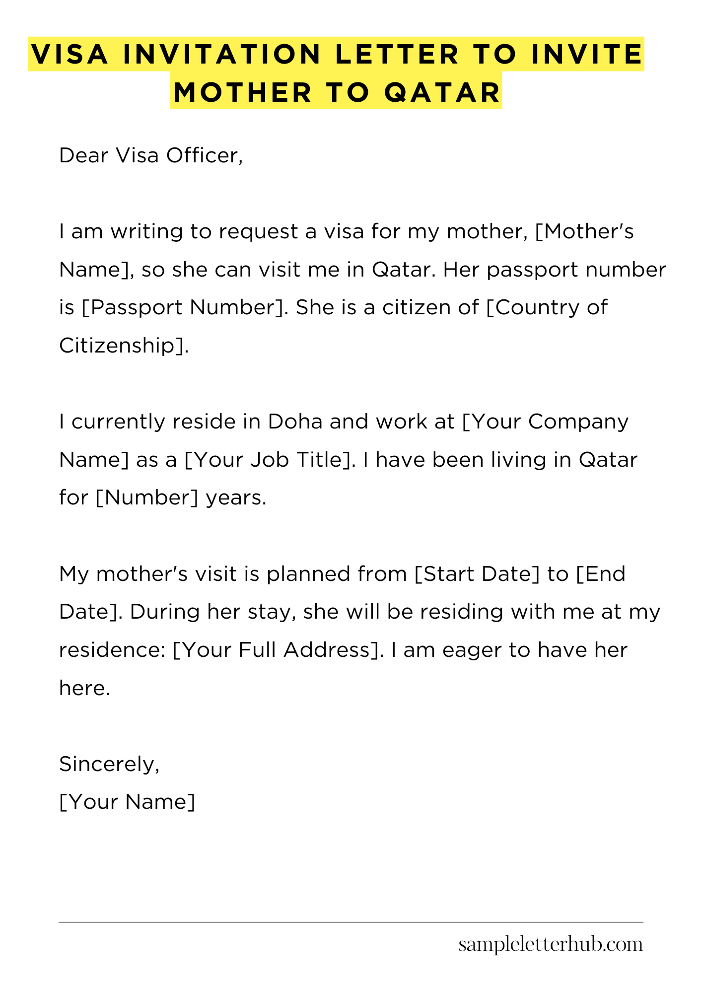 Visa Invitation Letter to Invite Mother to Qatar