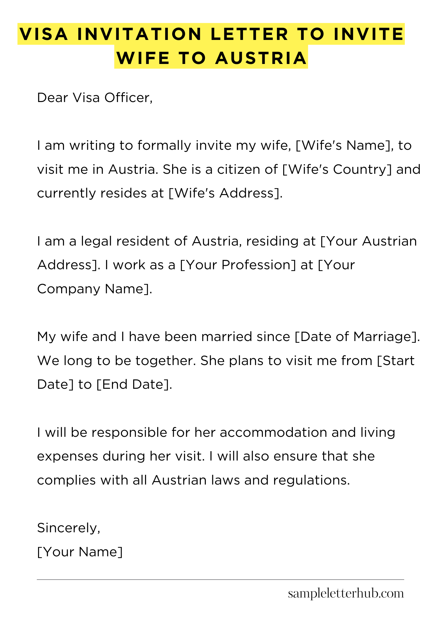 Visa Invitation Letter to Invite Wife to Austria