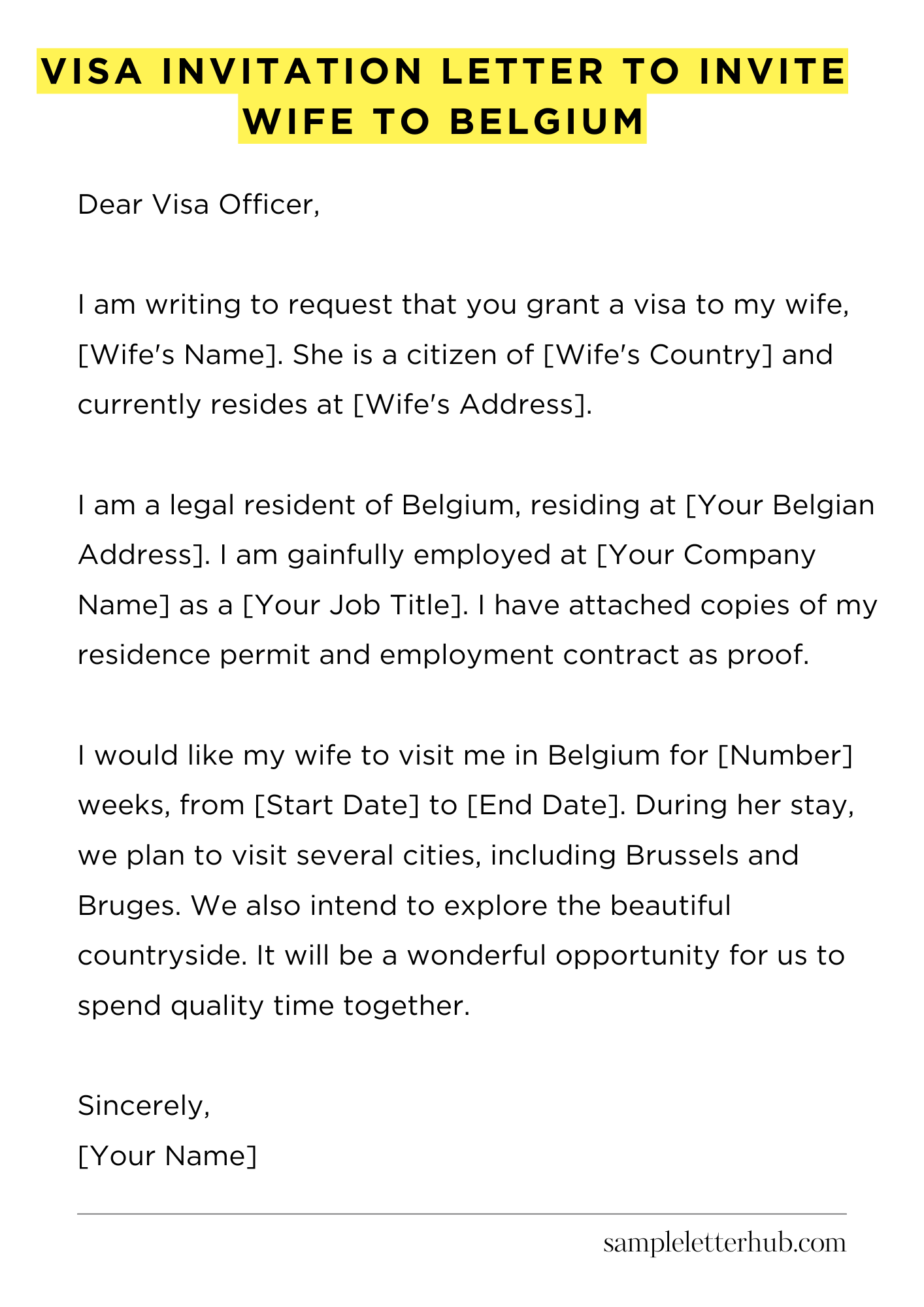 Visa Invitation Letter to Invite Wife to Belgium