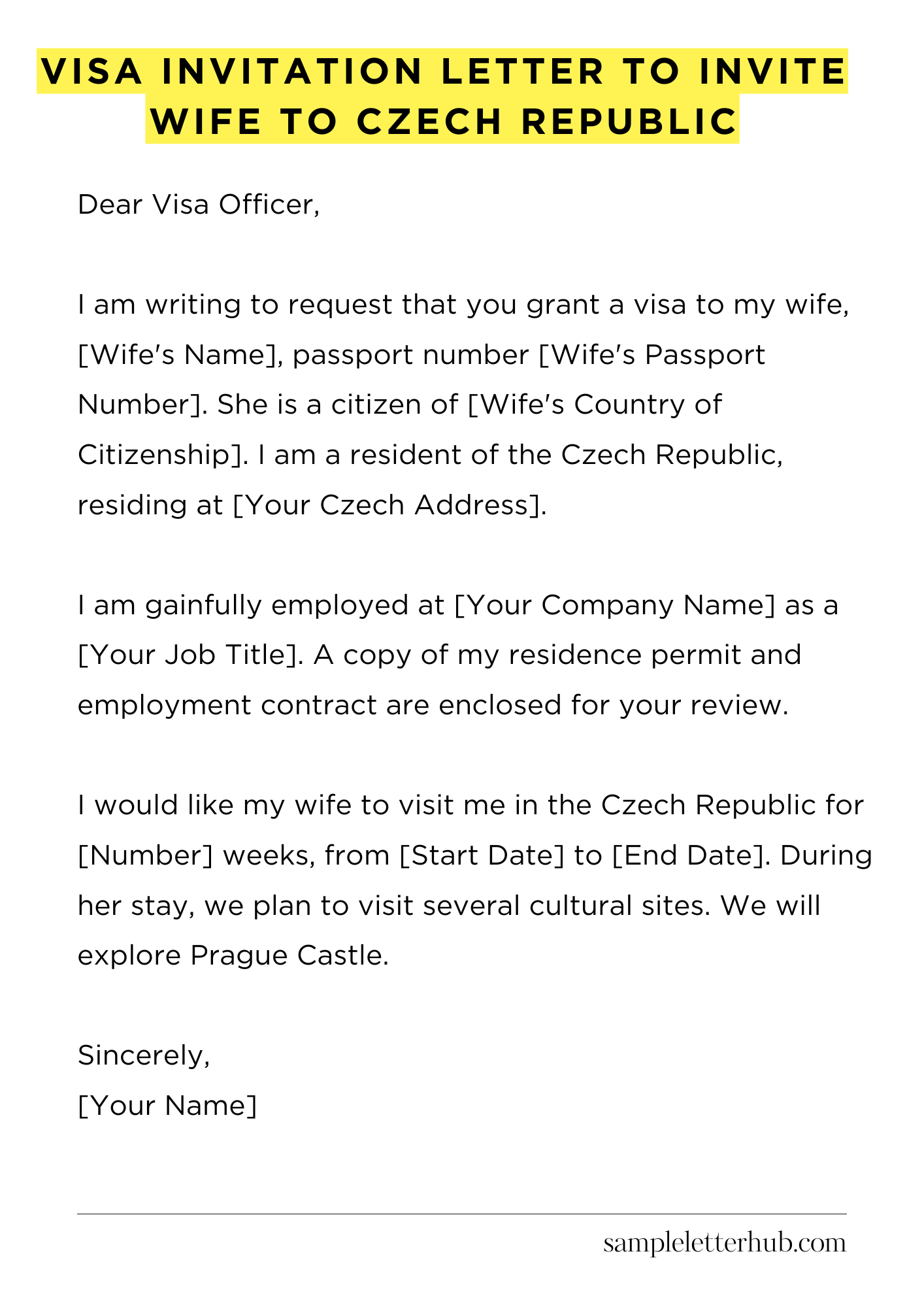 Visa Invitation Letter to Invite Wife to Czech Republic