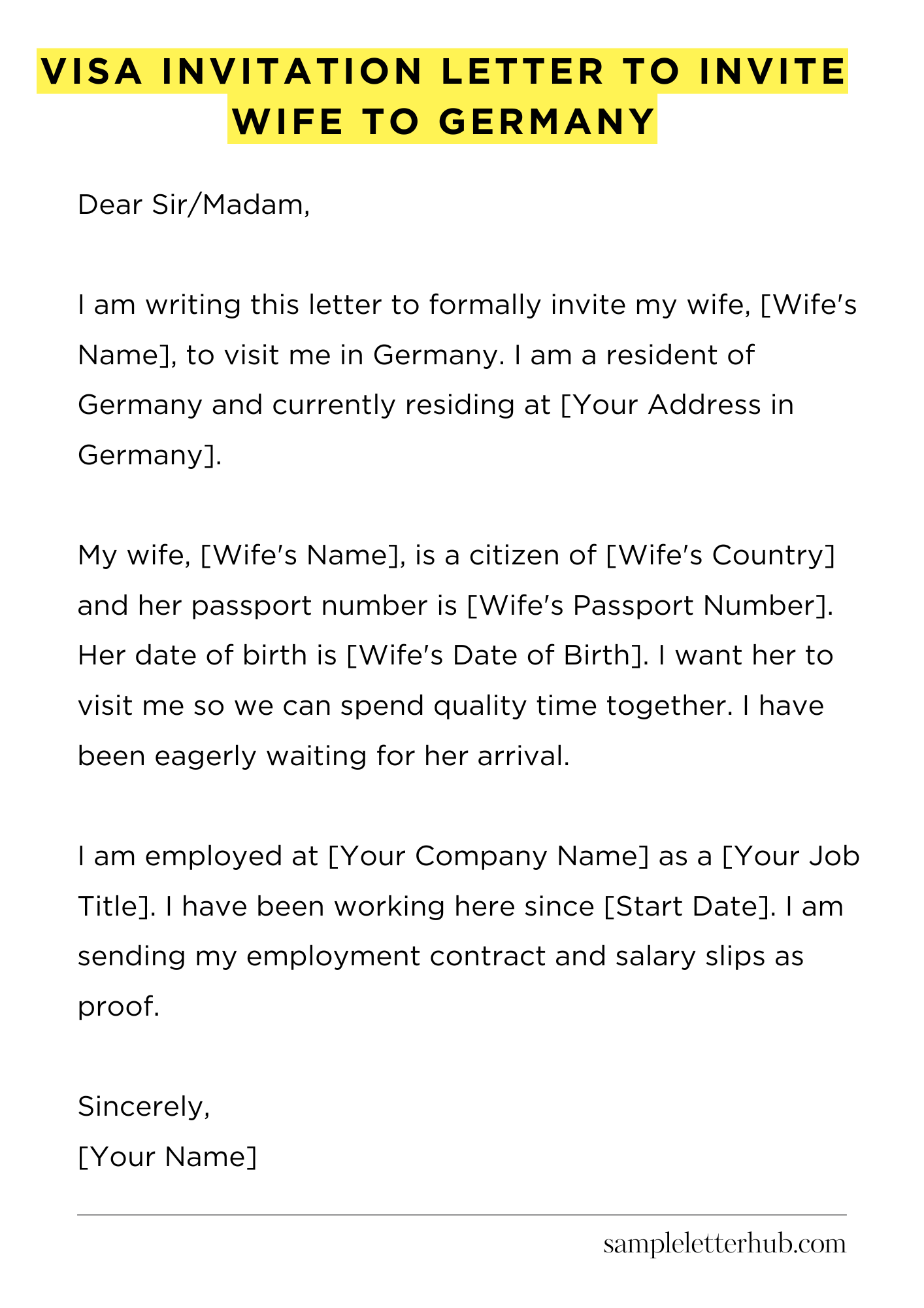 Visa Invitation Letter to Invite Wife to Germany