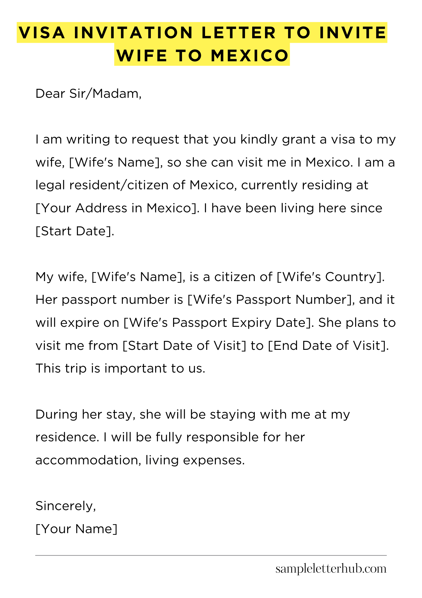Visa Invitation Letter to Invite Wife to Mexico