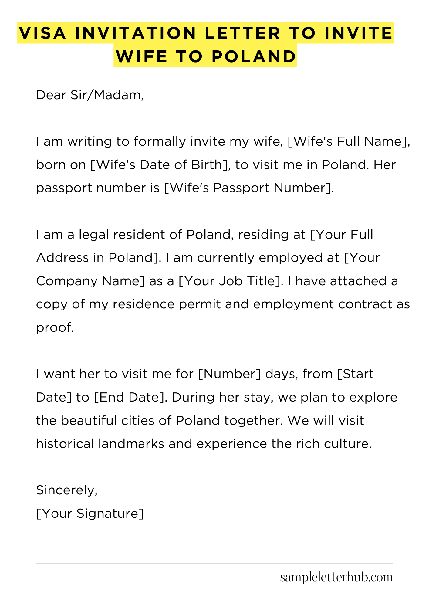 Visa Invitation Letter to Invite Wife to Poland