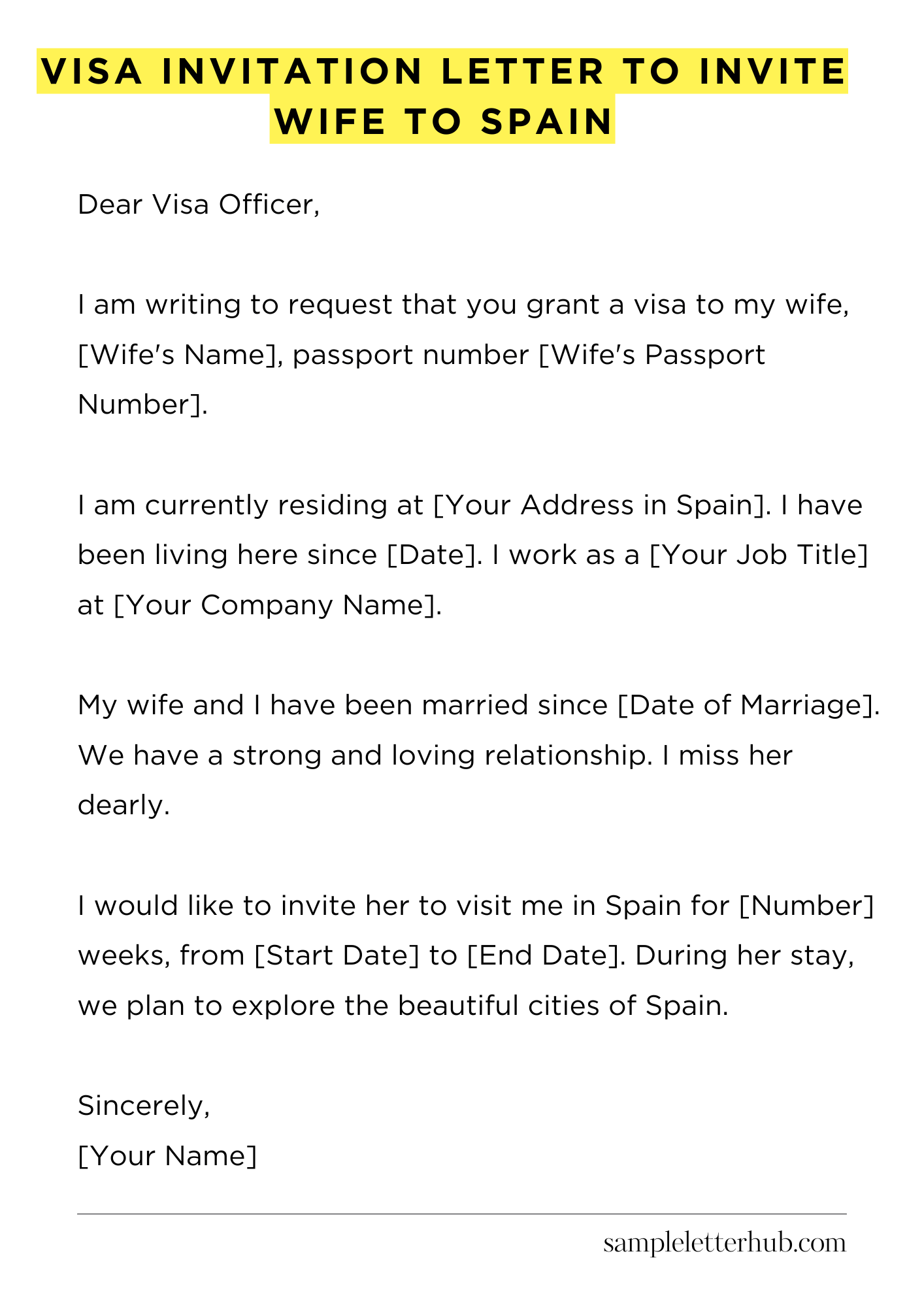 Visa Invitation Letter to Invite Wife to Spain