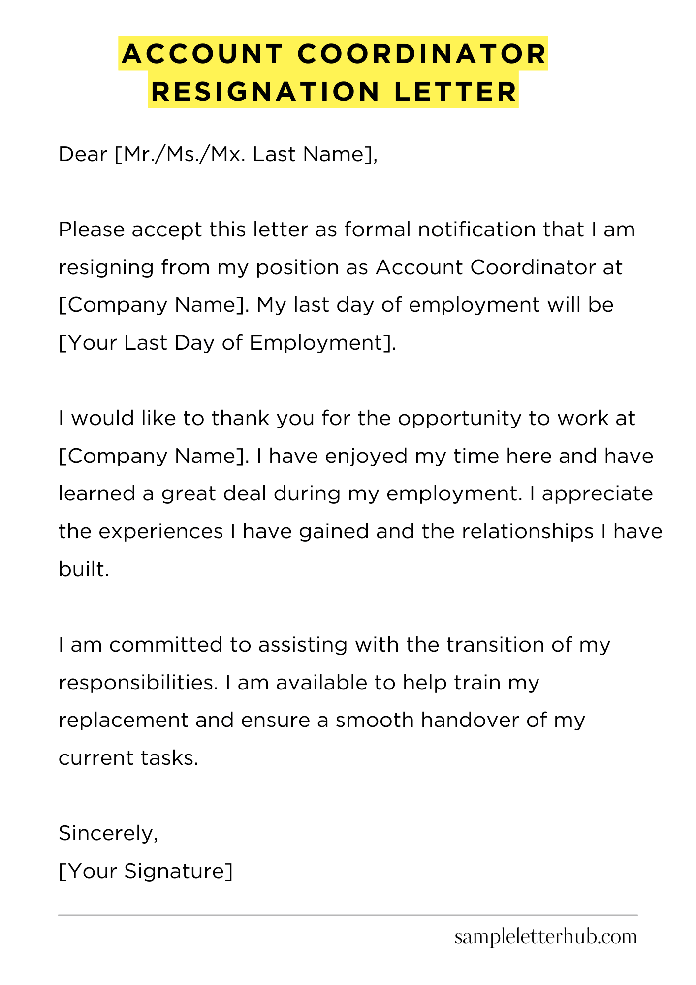 Account Coordinator Resignation Letter