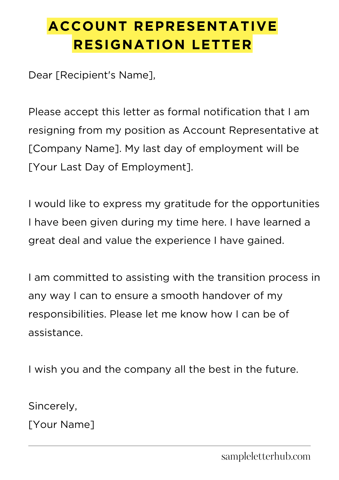 Account Representative Resignation Letter