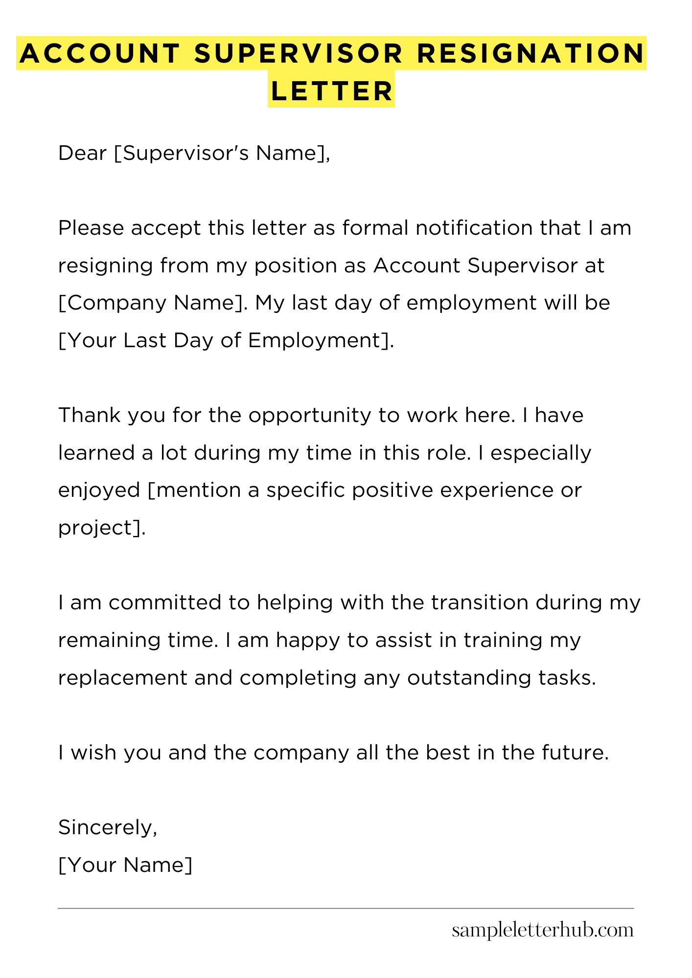 Account Supervisor Resignation Letter