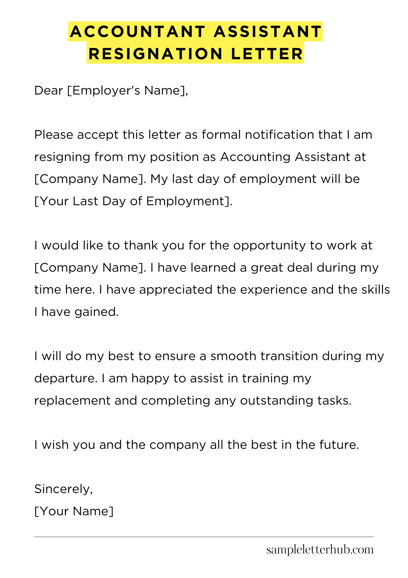 Accountant Assistant Resignation Letter
