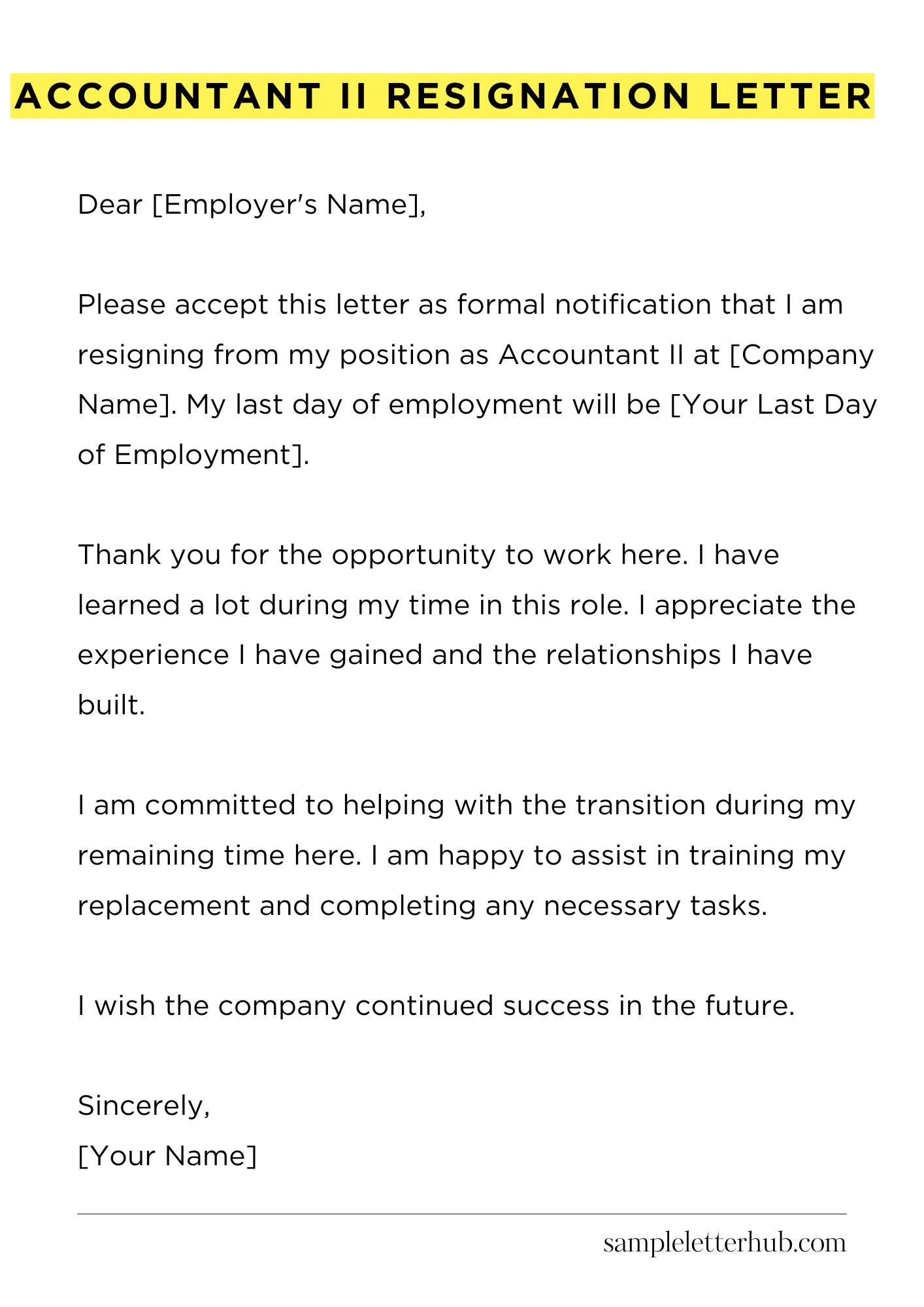 Accountant Ii Resignation Letter