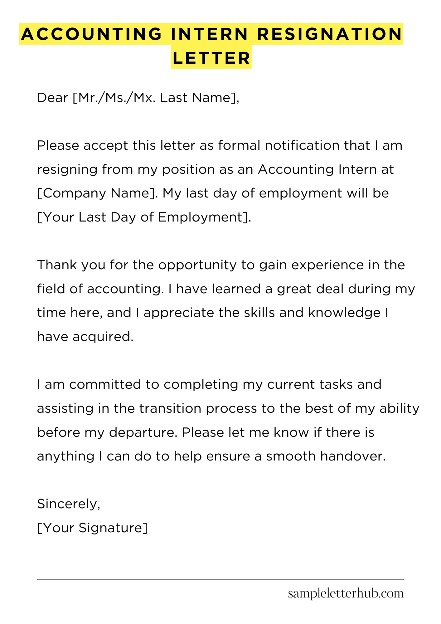 Accounting Intern Resignation Letter