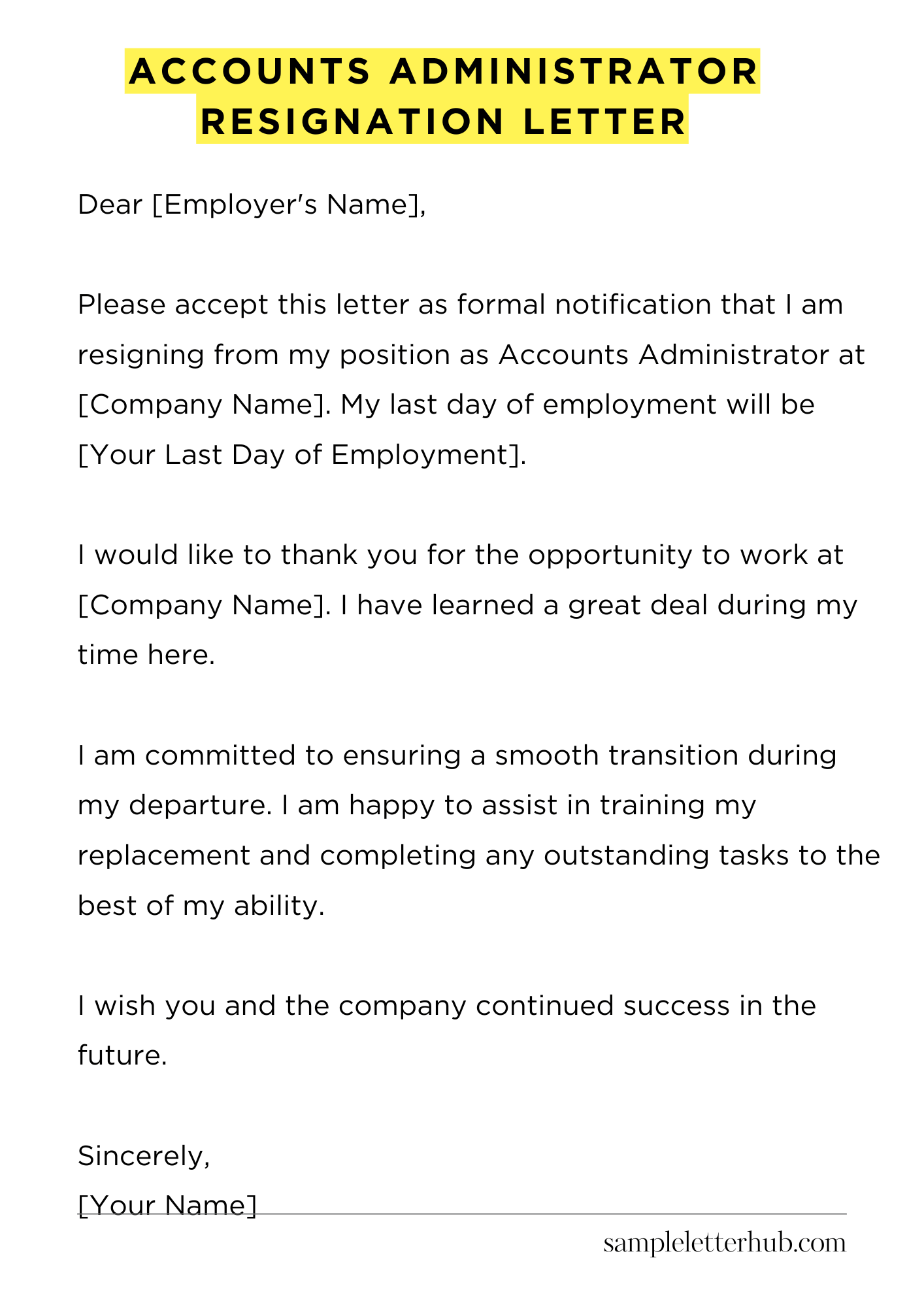 Accounts Administrator Resignation Letter