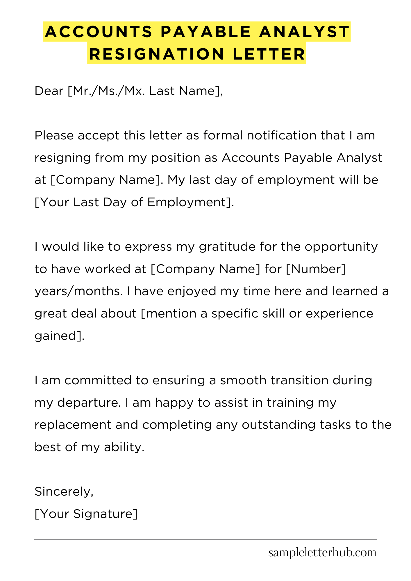 Accounts Payable Analyst Resignation Letter