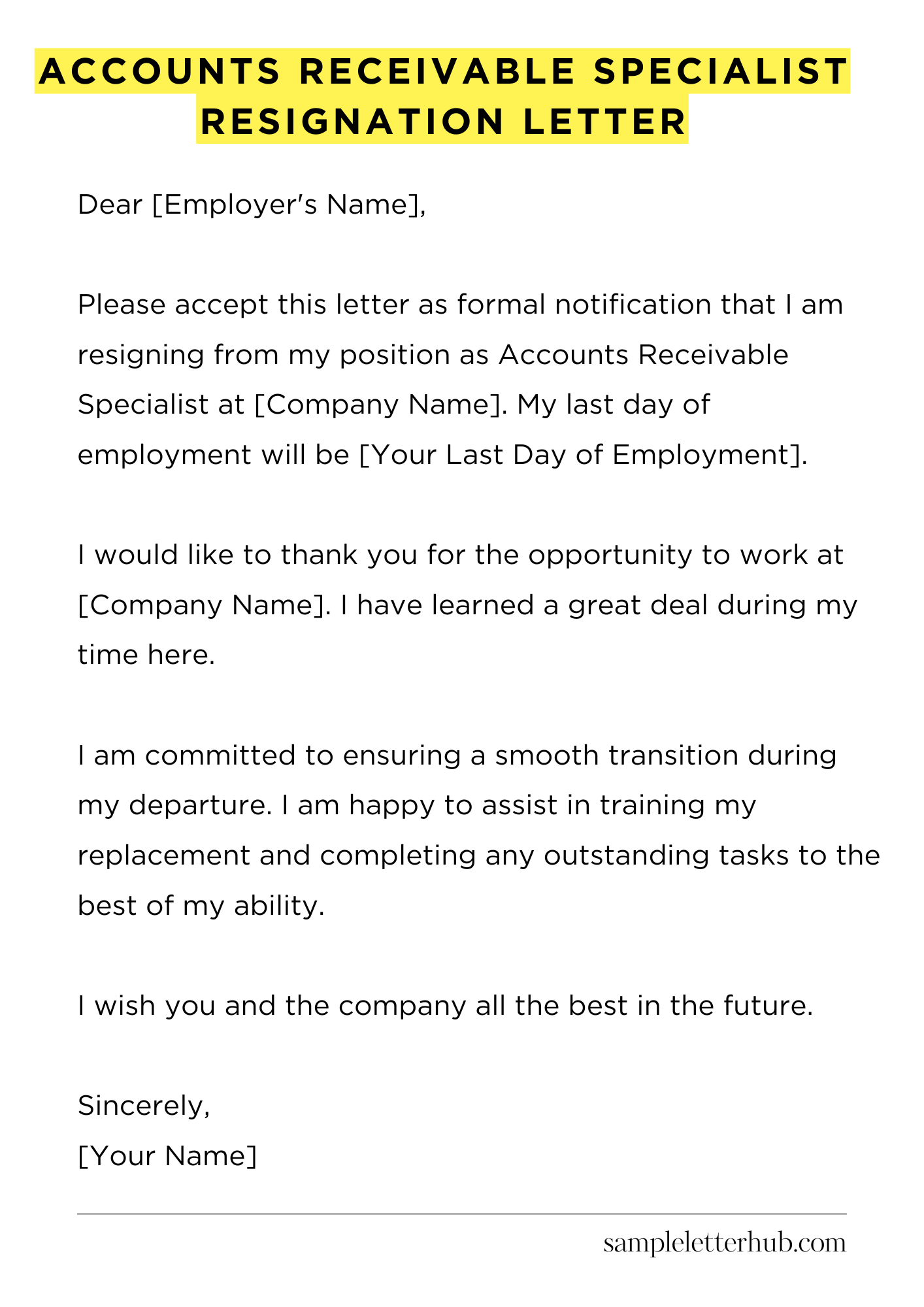 Accounts Receivable Specialist Resignation Letter