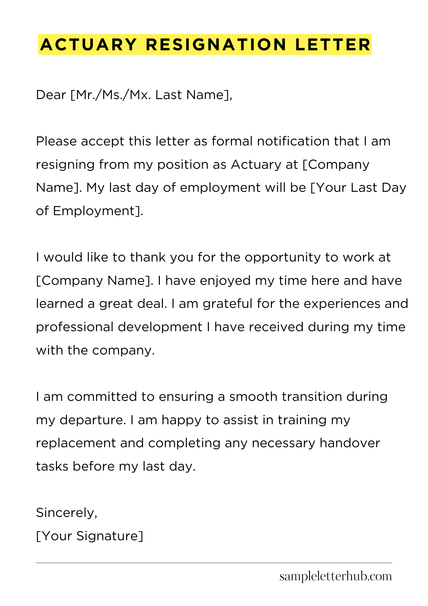 Actuary Resignation Letter