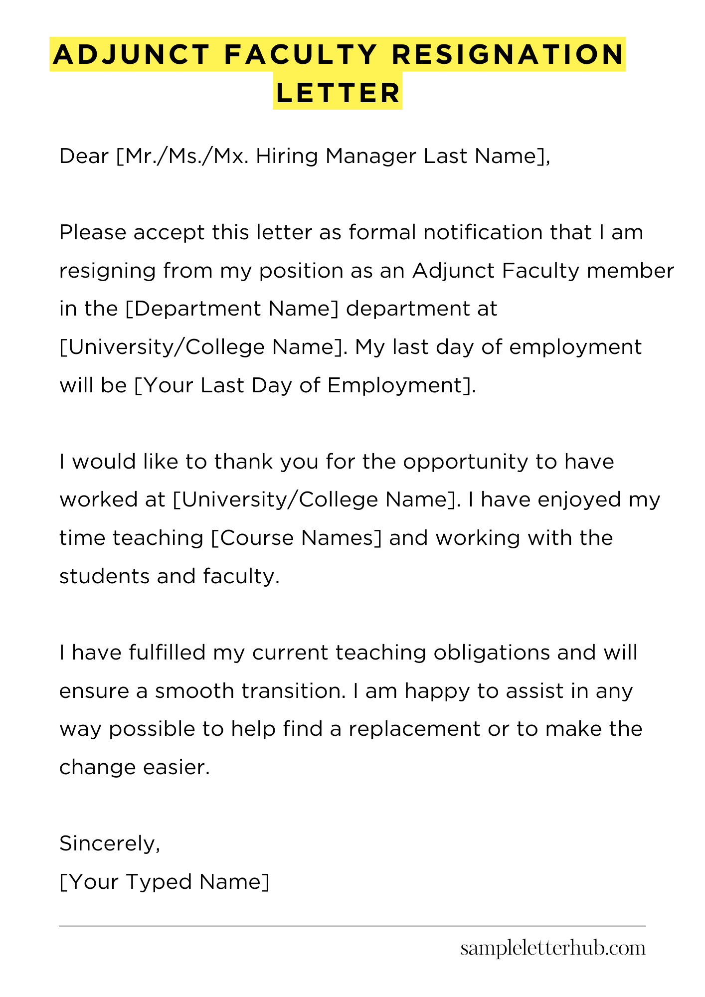 Adjunct Faculty Resignation Letter