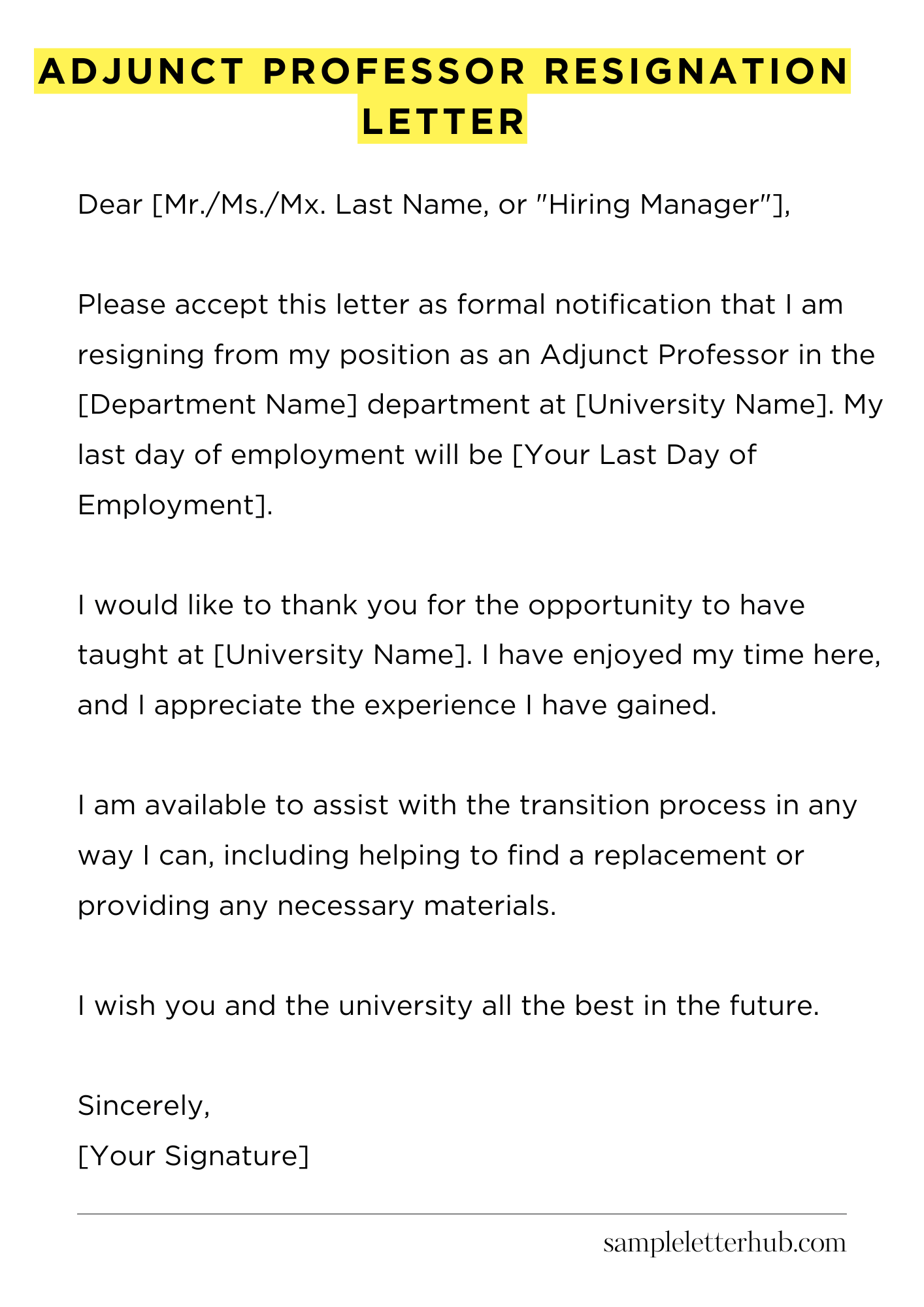 Adjunct Professor Resignation Letter