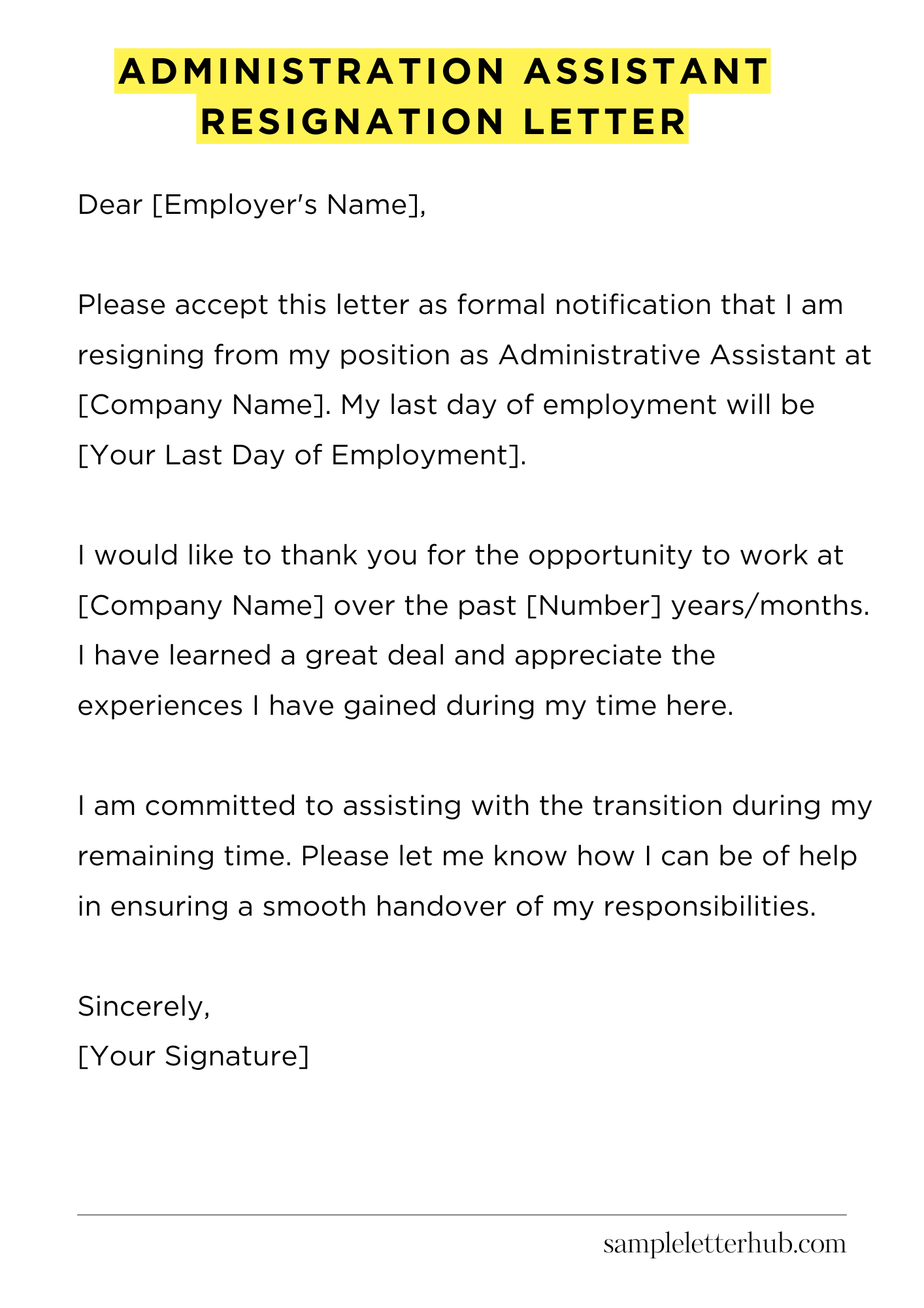 Administration Assistant Resignation Letter