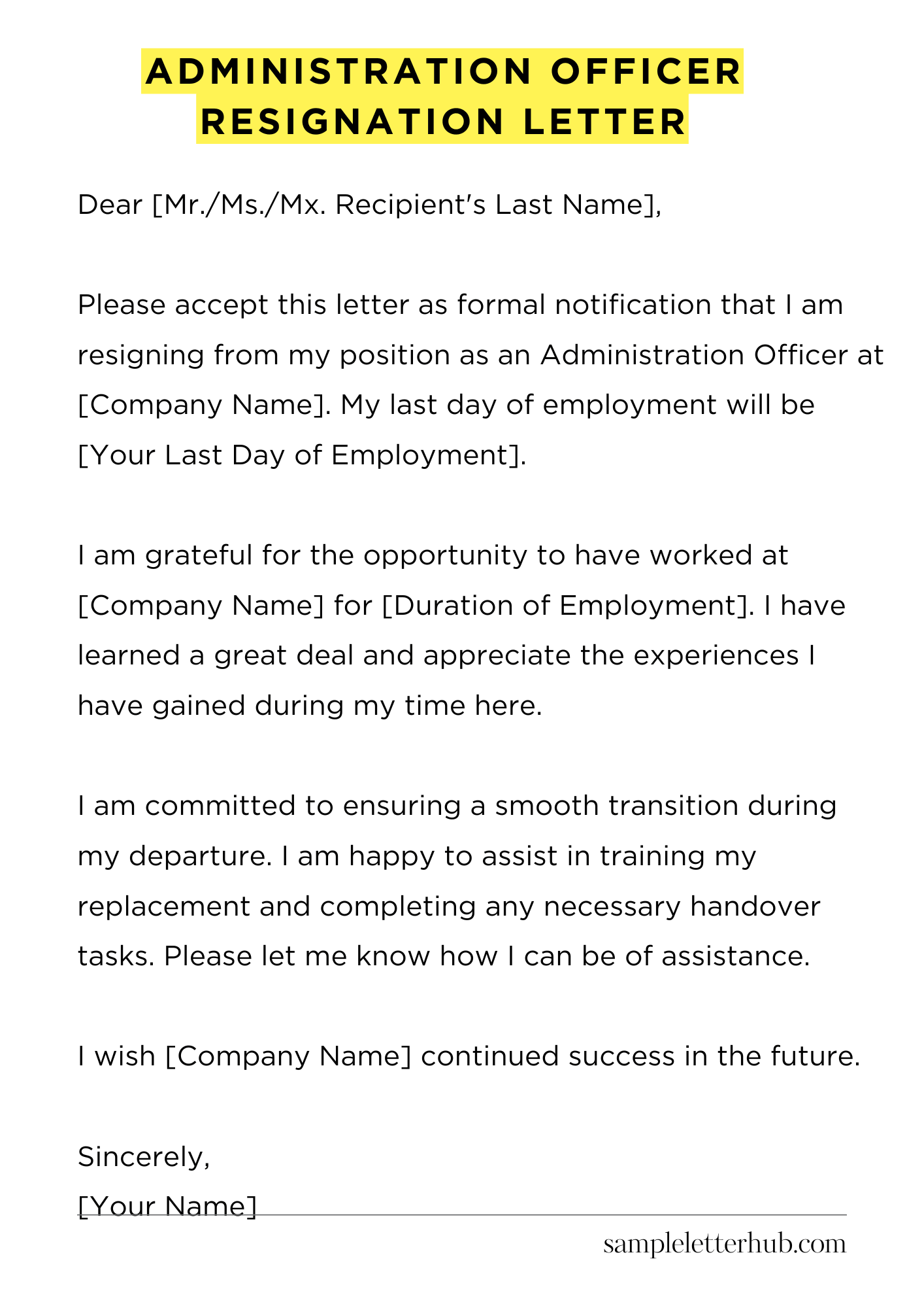 Administration Officer Resignation Letter