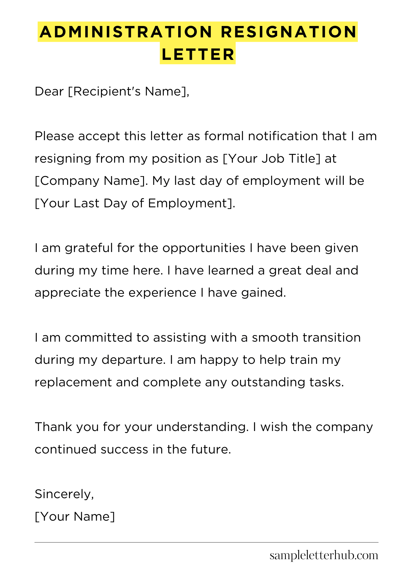 Administration Resignation Letter