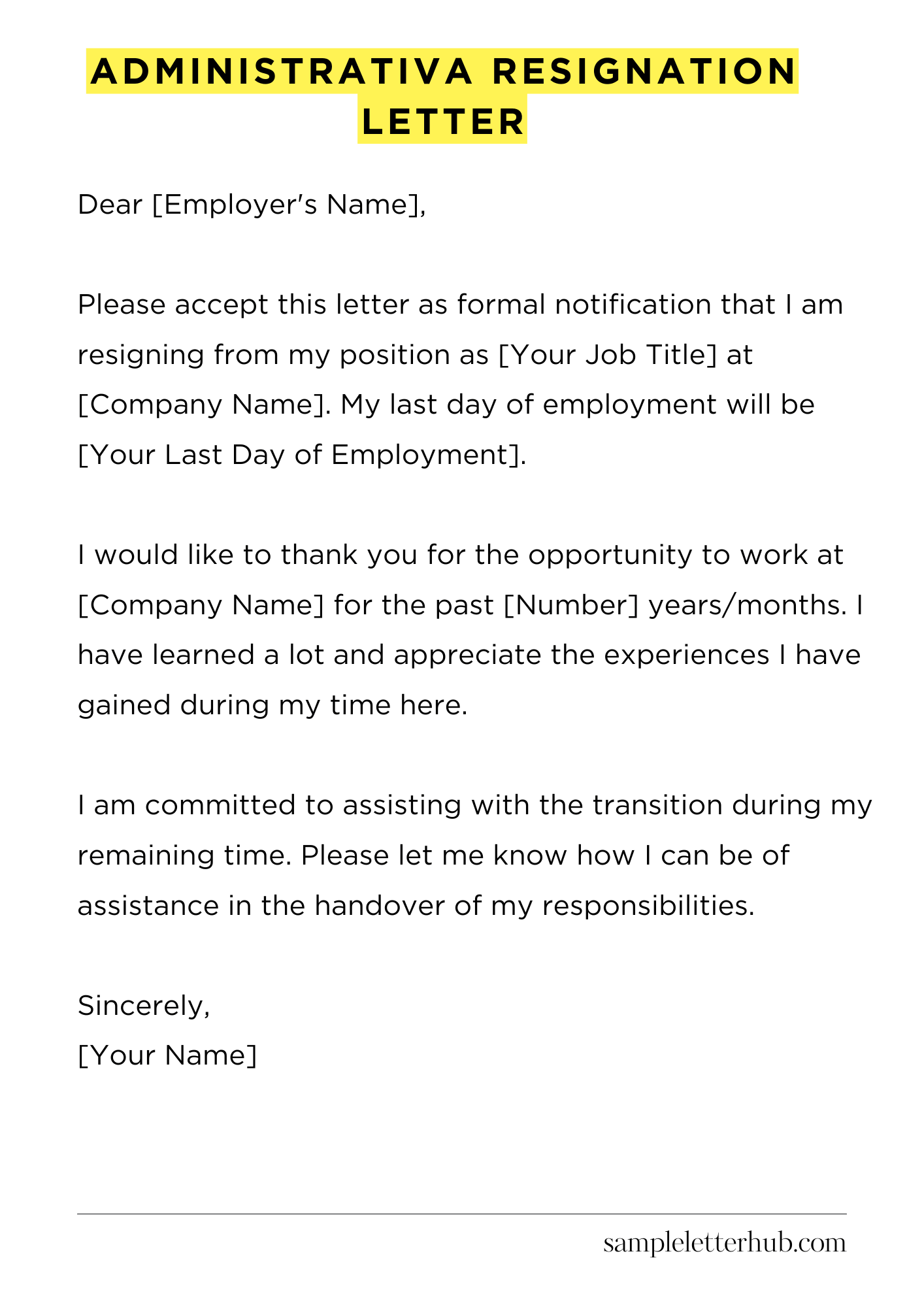 Administrativa Resignation Letter