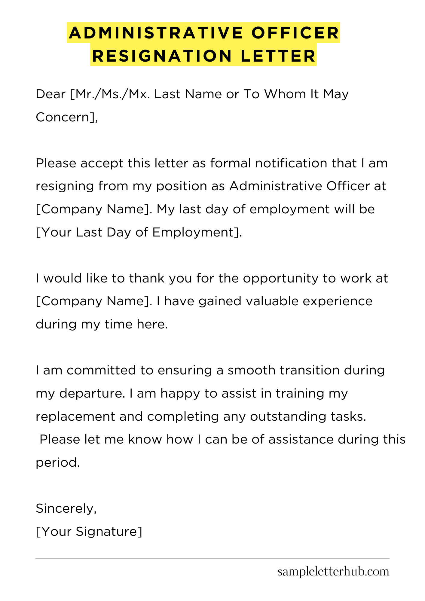 Administrative Officer Resignation Letter