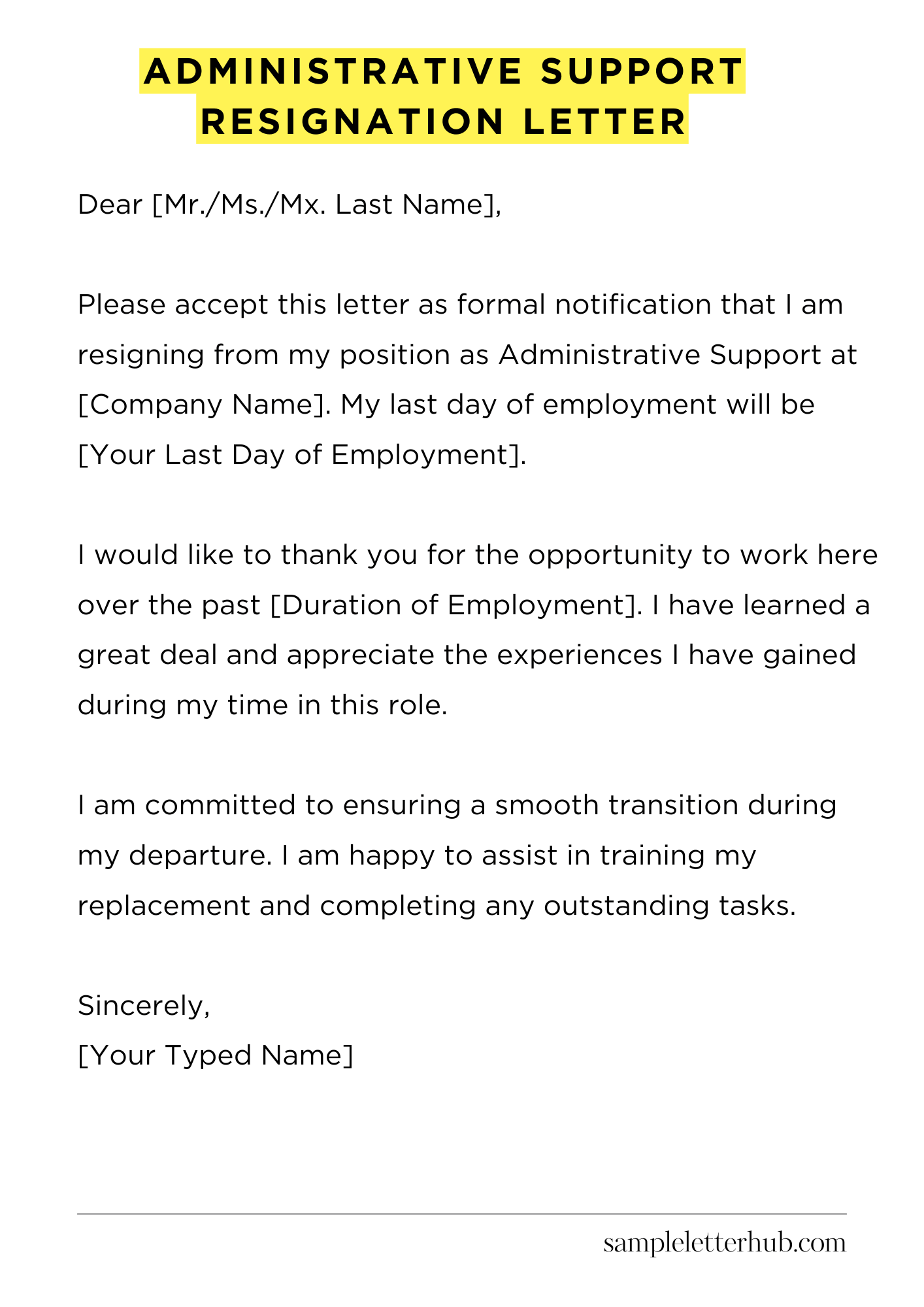 Administrative Support Resignation Letter