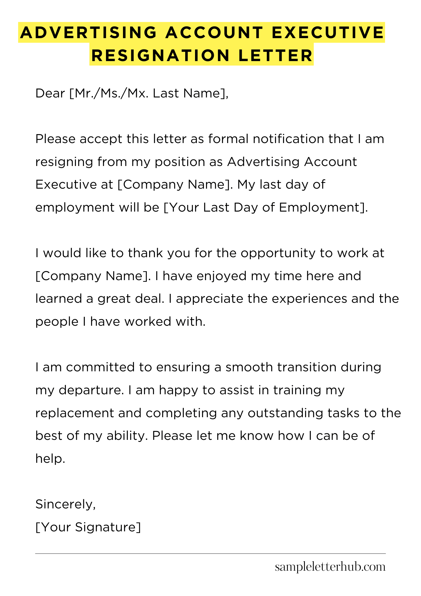 Advertising Account Executive Resignation Letter