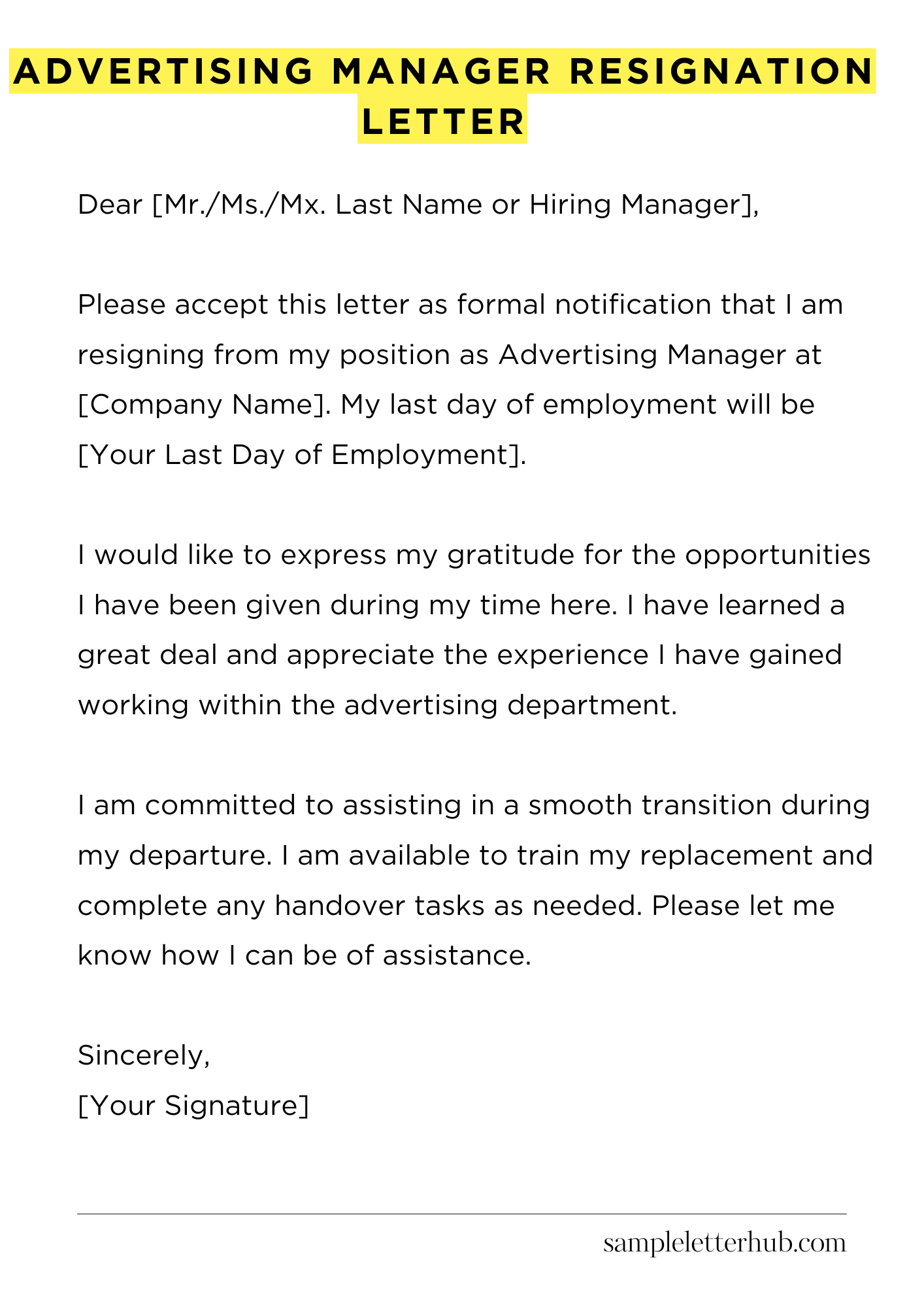 Advertising Manager Resignation Letter